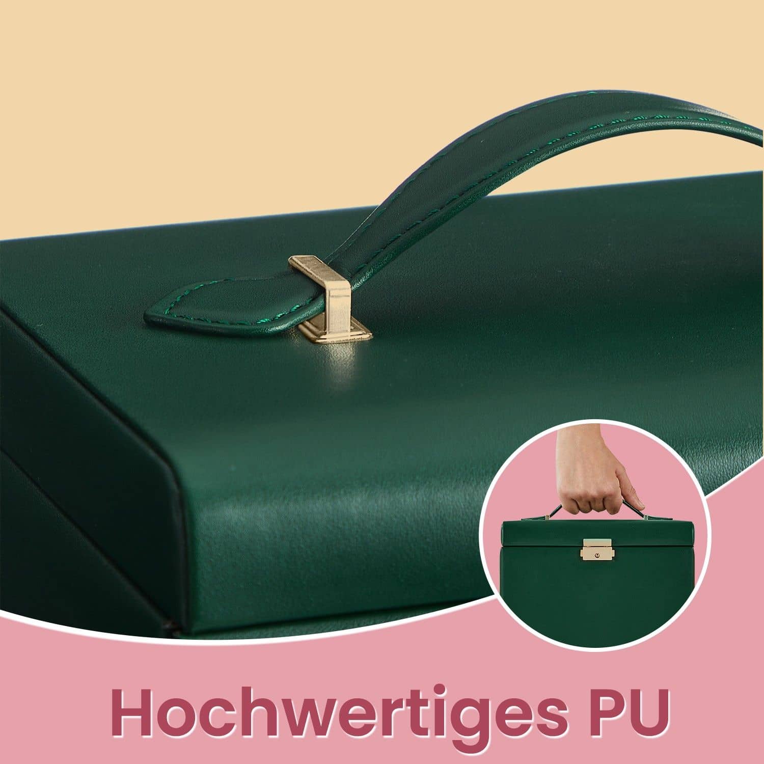 Schmuckkästchen 4 Ebenen mit Spiegel vintagegrün