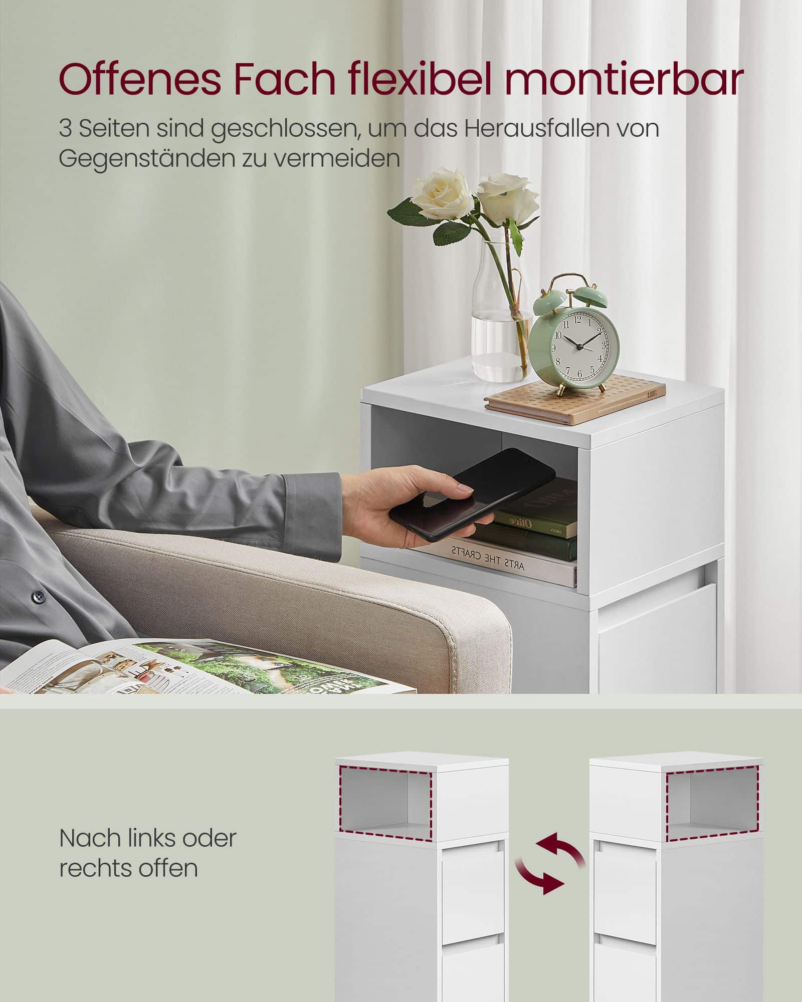 Schmaler Nachttisch 2er Set mit Schubladen wolkenweiß Schmaler Nachttisch 2er Set mit Schubladen wolkenweiß