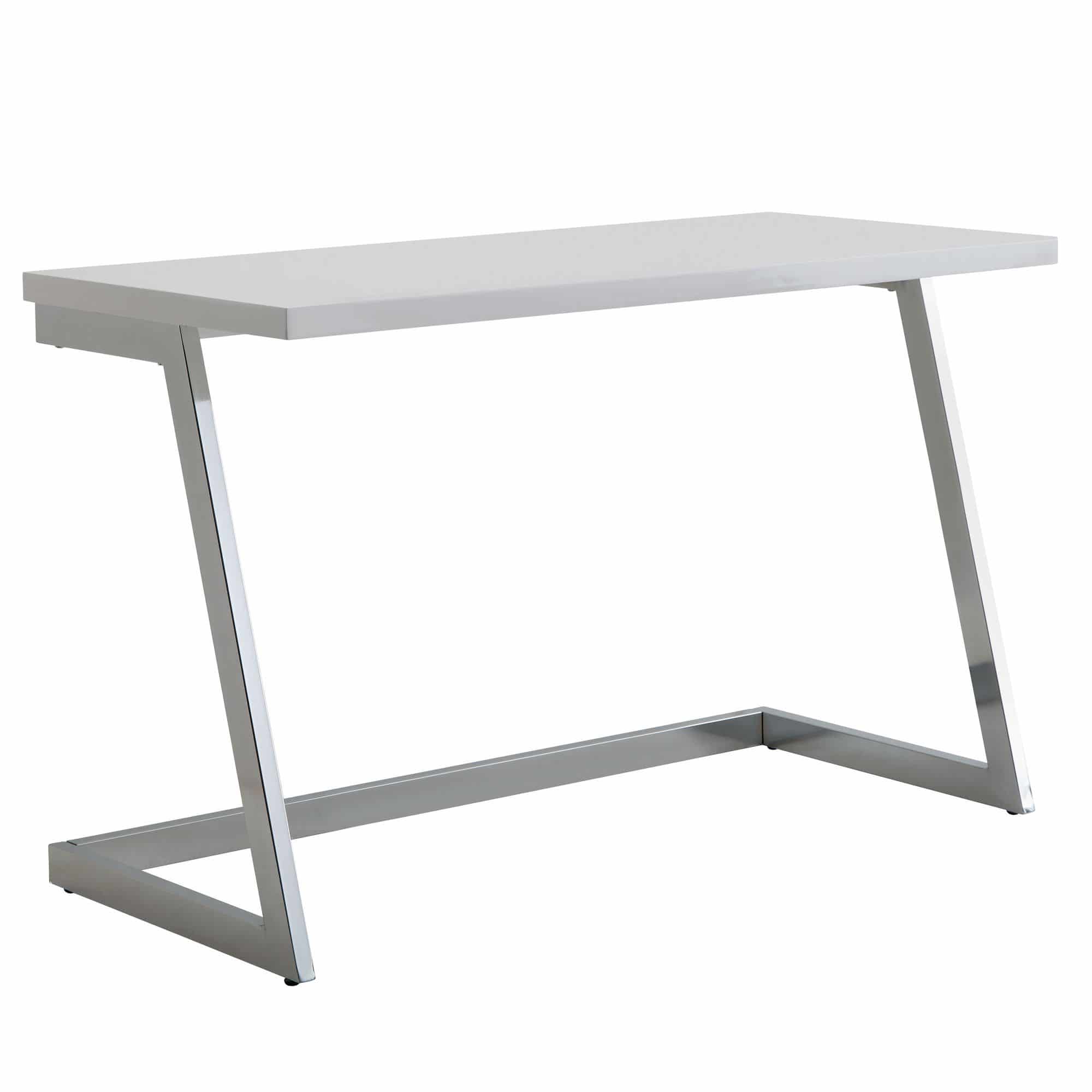 Schreibtisch 120x55x76 cm Hochglanz Weiß / Silber PC-Tisch mit Metallbeine Schreibtisch 120x55x76 cm Hochglanz Weiß / Silber PC-Tisch mit Metallbeine