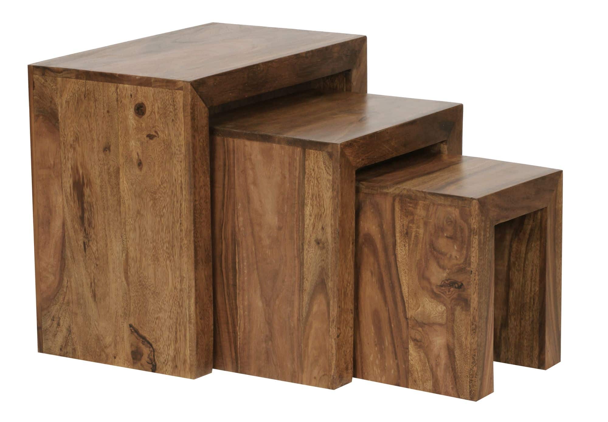 31308-WOHNLING-3er-Set-Satztisch-MUMBAI-Massiv-Ho_7A5X0syg9VIMTS 3er Set Satztisch Massiv-Holz Sheesham Wohnzimmer-Tisch Landhaus-Stil Beistelltisch dunkel-braun Naturholz