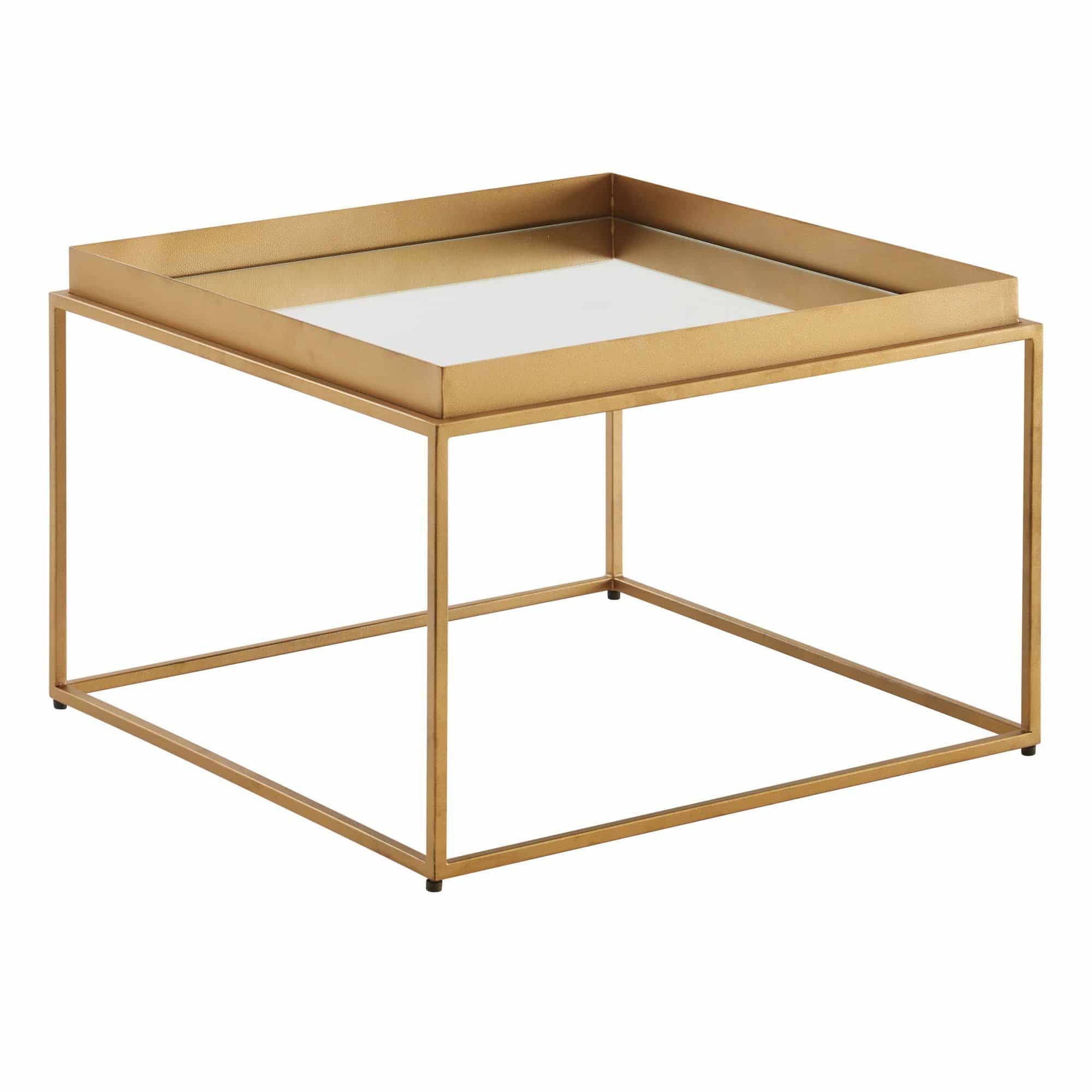 Couchtisch Glas Metall 60x60x41 cm Sofatisch Gold Verspiegelt