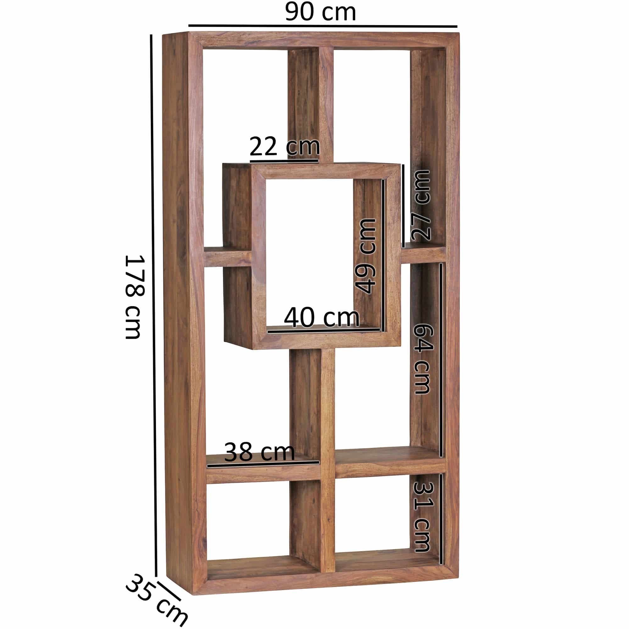 36253-WOHNLING-Buecherregal-MUMBAI-Massiv-Holz-Sh_8 Bücherregal MUMBAI Massiv-Holz Sheesham 90 x 180 cm Wohnzimmer-Regal Ablagefächer Design Landhaus-Stil Standregal