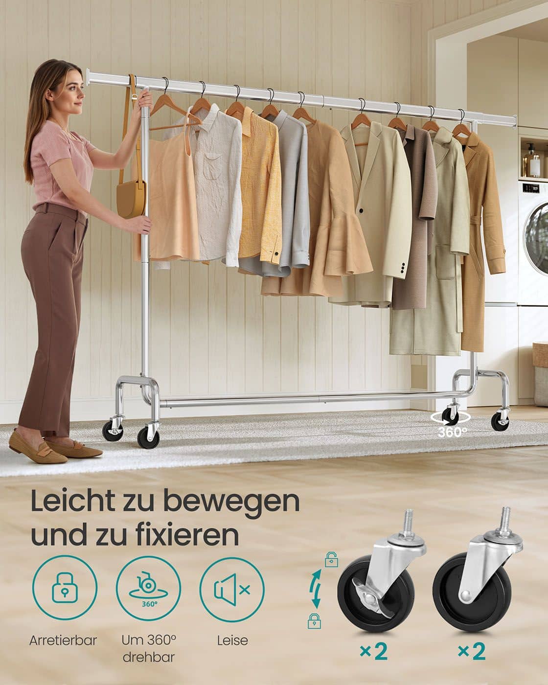 Kleiderständer auf Rollen 45 x (160-200) x 162,9 cm silbern Kleiderständer auf Rollen 45 x (160-200) x 162,9 cm silbern