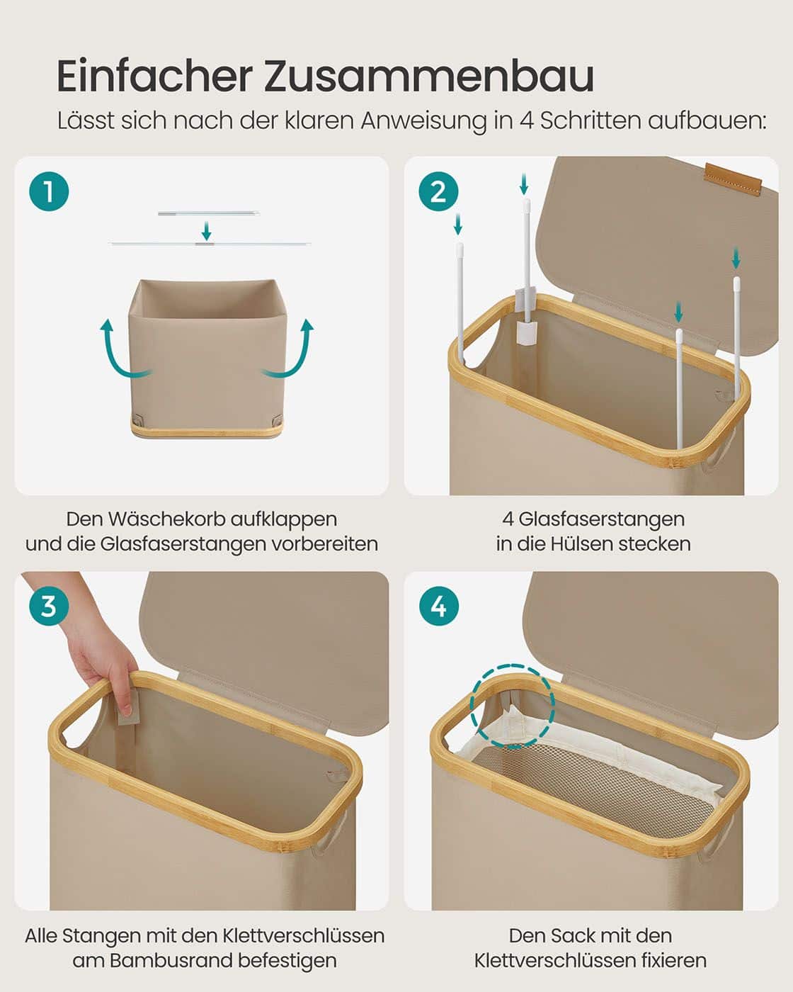 Wäschekorb 65 L mit Deckel 150 L 42 x 22,5 x 70,5 cm kamelbraun Wäschekorb 65 L mit Deckel 150 L 42 x 22,5 x 70,5 cm kamelbraun