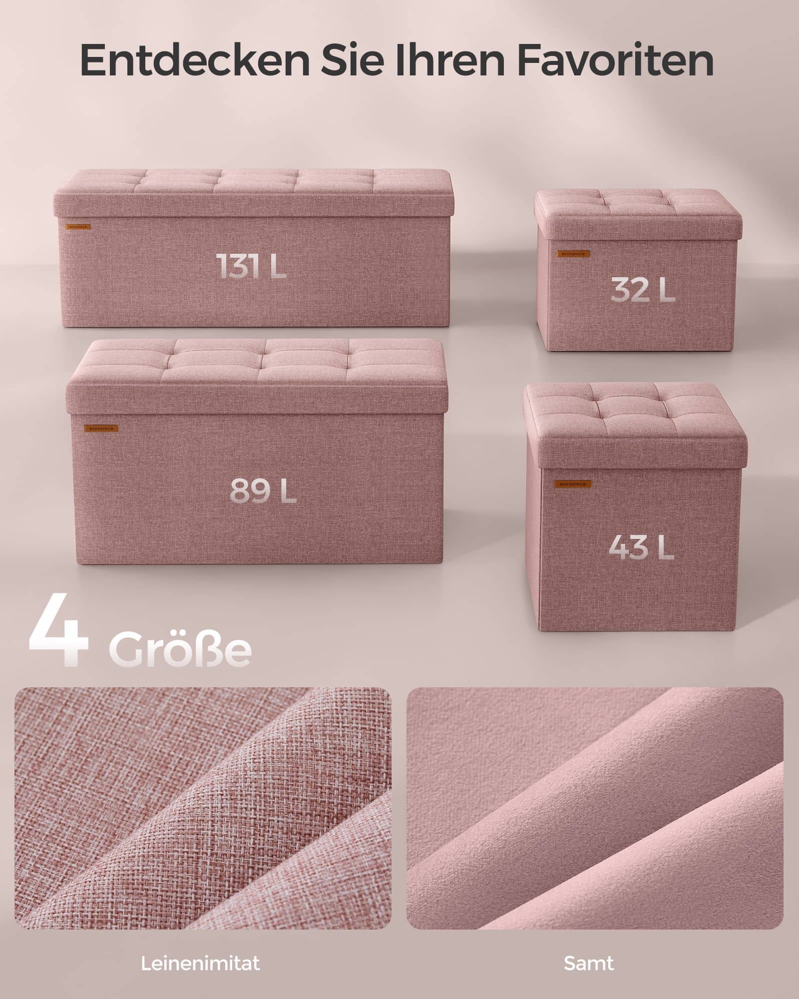 Sitzhocker mit Stauraum 38 x 76 x 38 cm pastellrosa