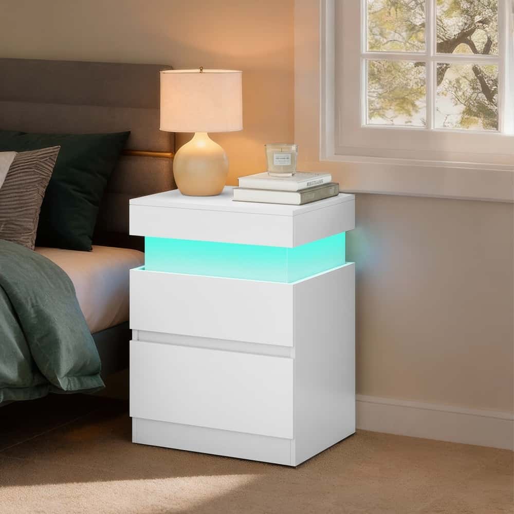 Beistelltisch mit Ladestation, Nachttisch mit Beleuchtung, Steckdosen