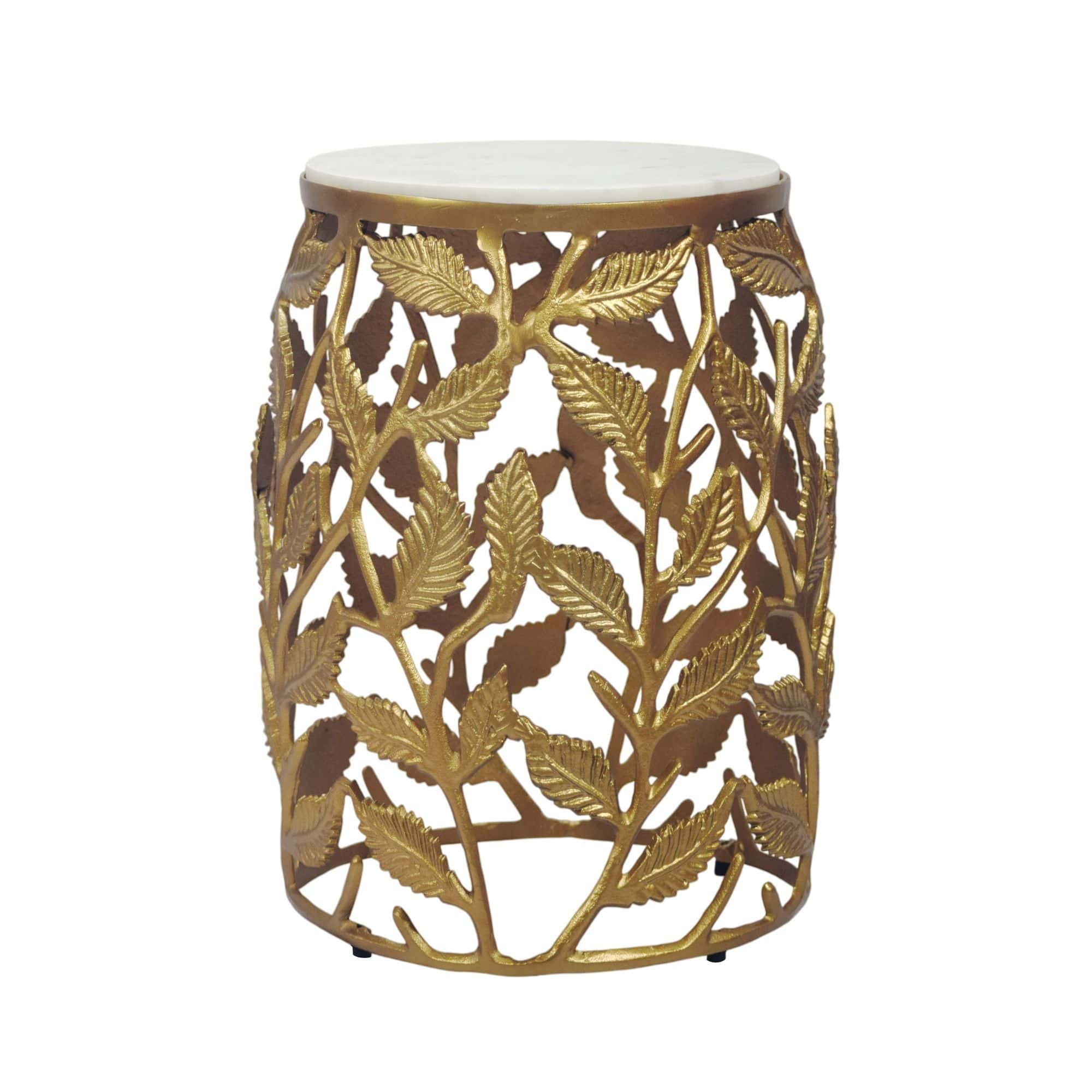 Beistelltisch 40cm Gold mit weißer Marmor Tischplatte - Couchtisch klein rund - Sofatisch Alu modern - Wohnzimmertisch Aluminium - Design Tisch Metallgestell Handmade