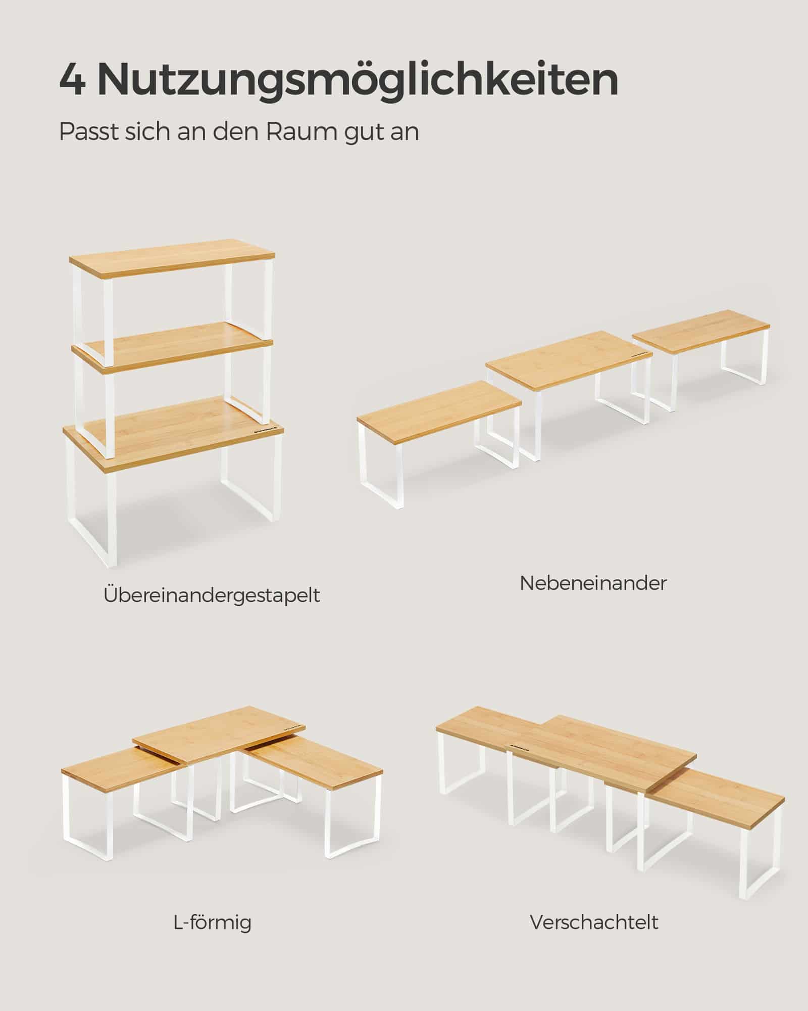 Gewürzregal 3er Set aus Metall und Bambus wolkenweiß-naturbeige Gewürzregal 3er Set aus Metall und Bambus wolkenweiß-naturbeige