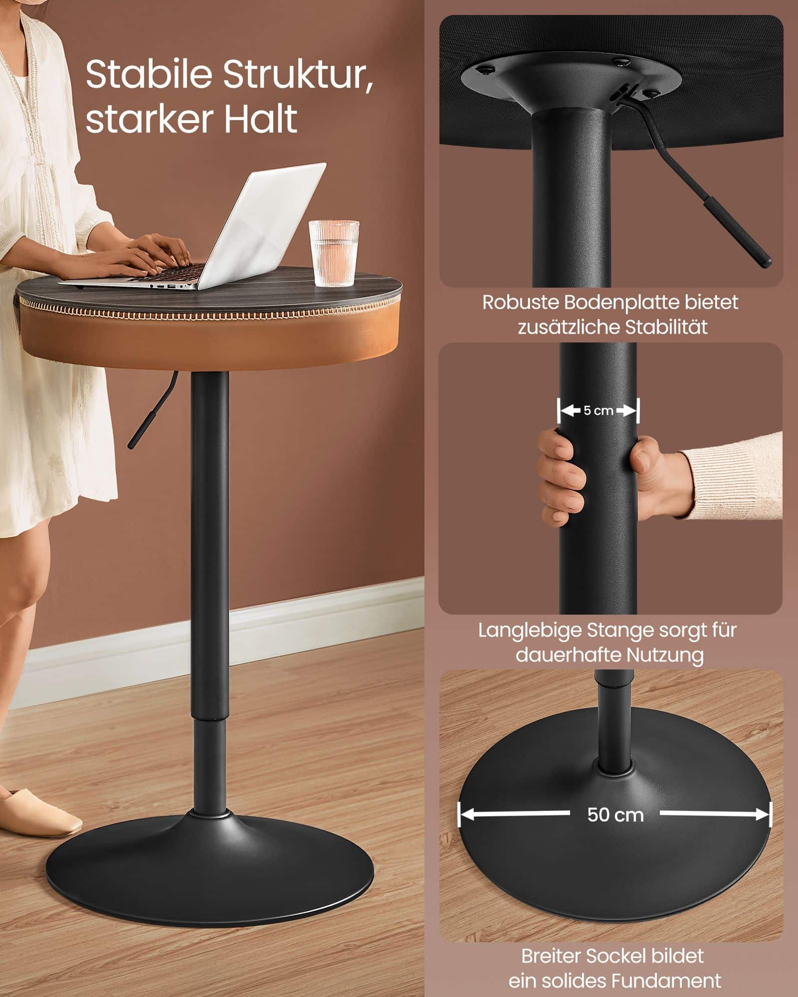 EKHO Kollektion - Bartisch höhenverstellbar aschbraun-karamellbraun EKHO Kollektion - Bartisch höhenverstellbar aschbraun-karamellbraun