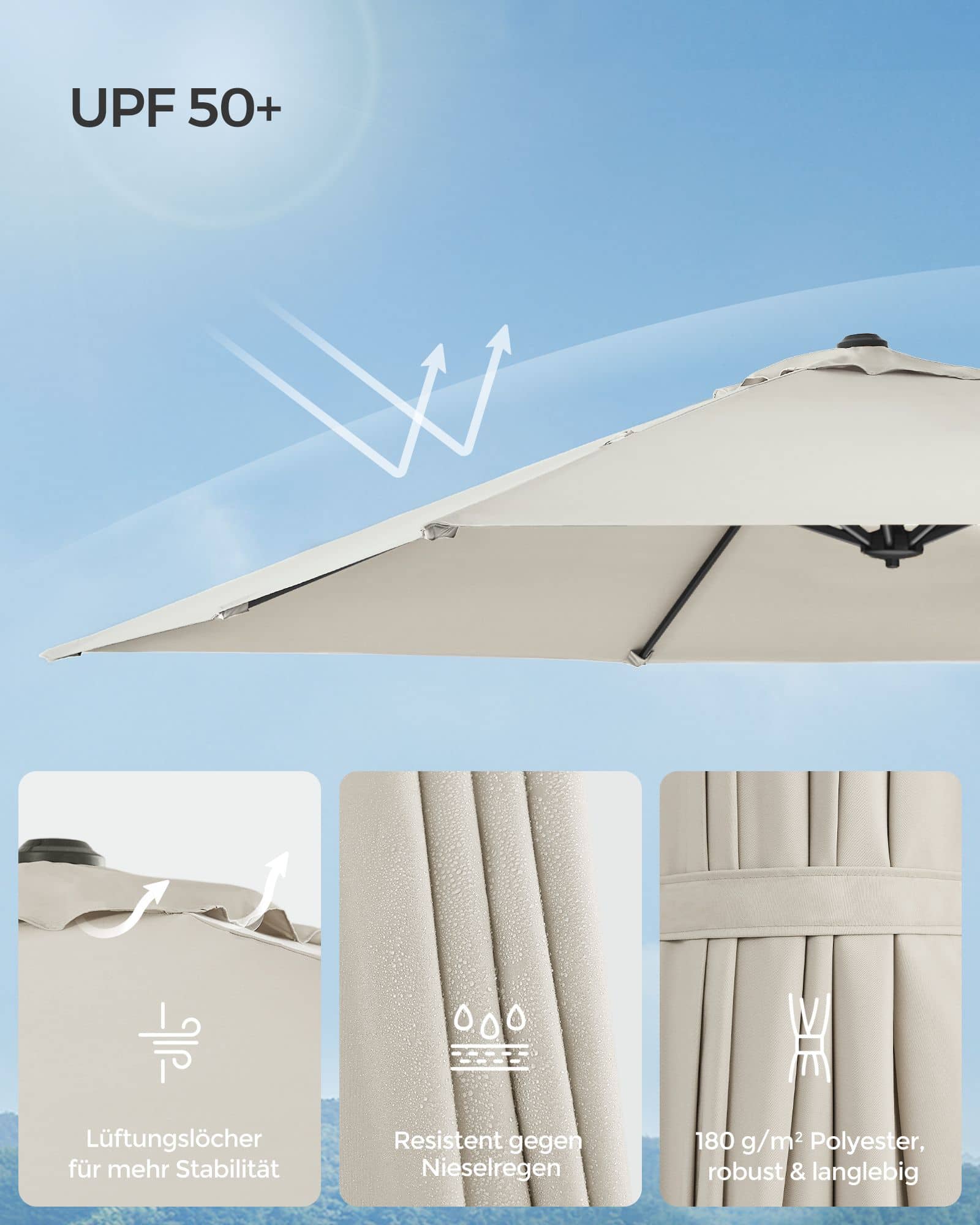 Sonnenschirm mit Kurbel und Kreuzfuß cremeweiß Sonnenschirm mit Kurbel und Kreuzfuß cremeweiß