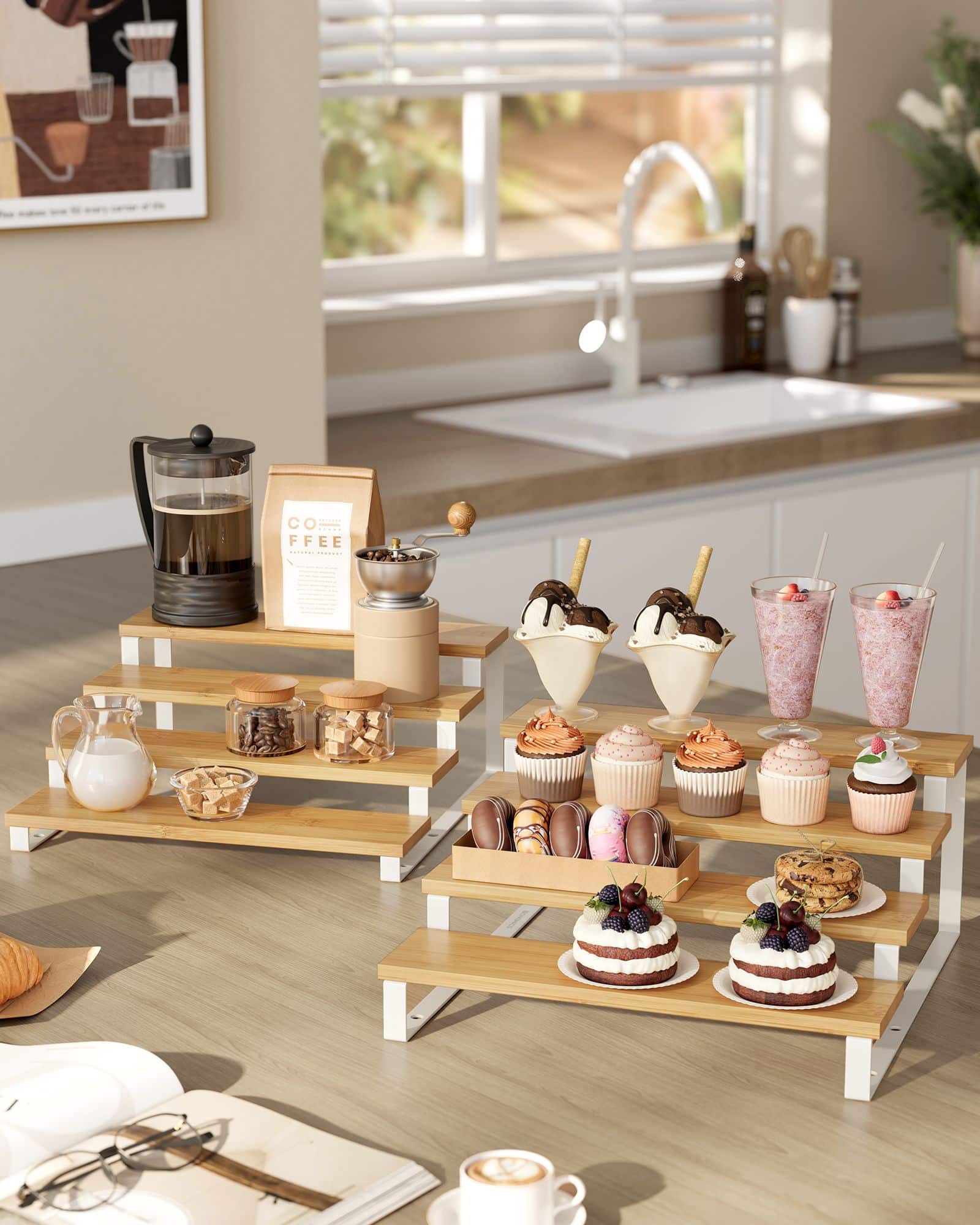 Gewürzregale 2er Set je 4 Ablagen naturbeige-wolkenweiß