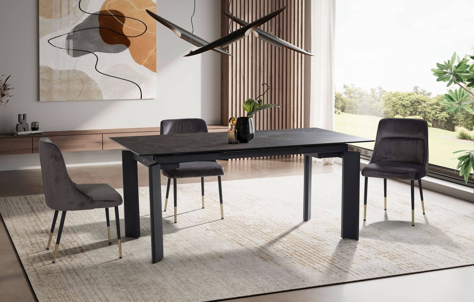 Esszimmertisch 180x95x77 cm Glas Keramik Esstisch Schwarz Esszimmertisch 180x95x77 cm Glas Keramik Esstisch Schwarz