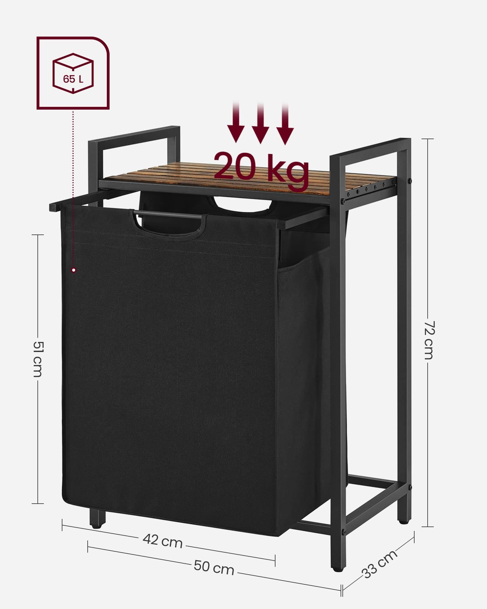 Wäschesammler mit Ablage vintagebraun-schwarz Wäschesammler mit Ablage vintagebraun-schwarz