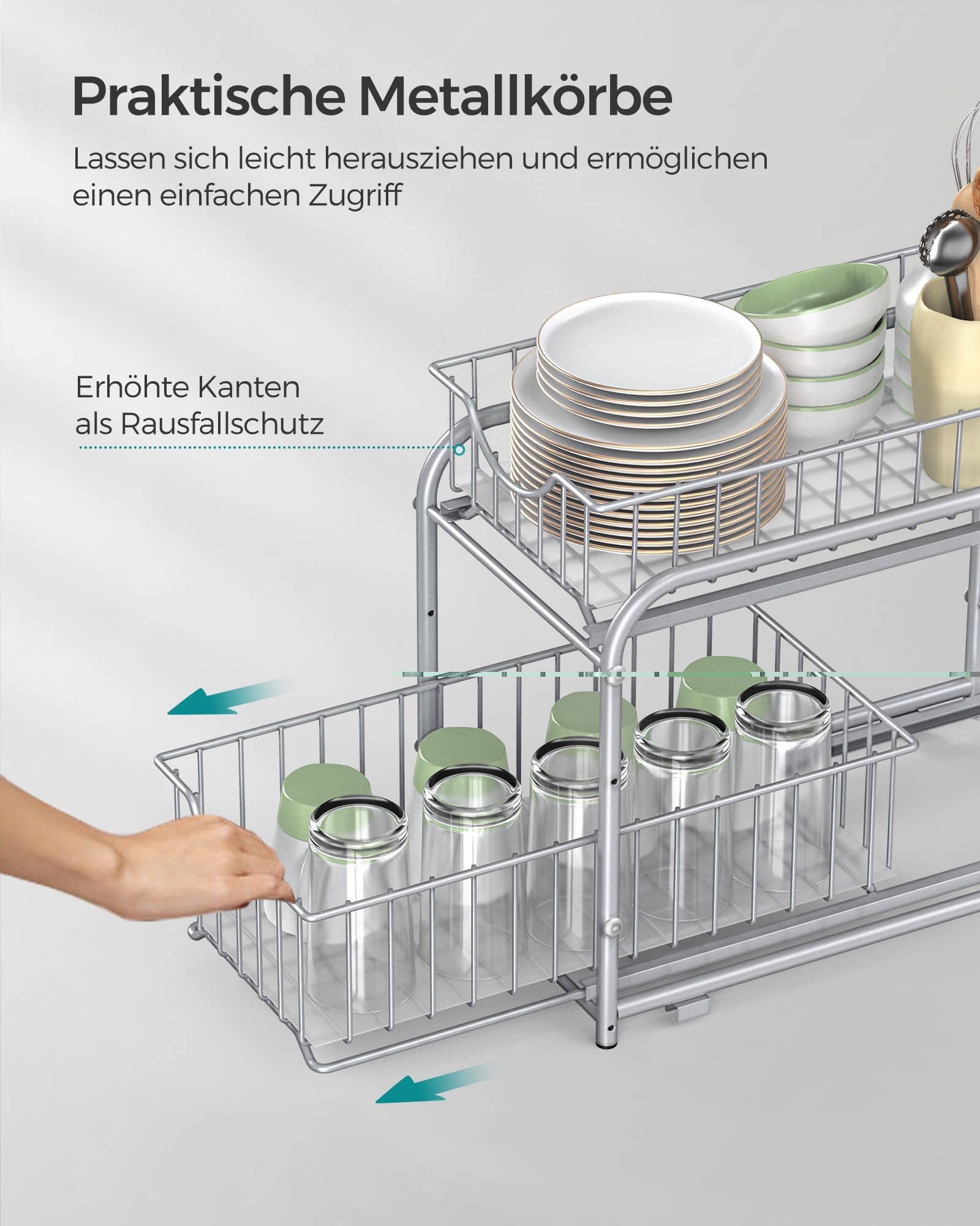 Küchenschrank Organizer 2er Set metallisches Silber-KCS017E02