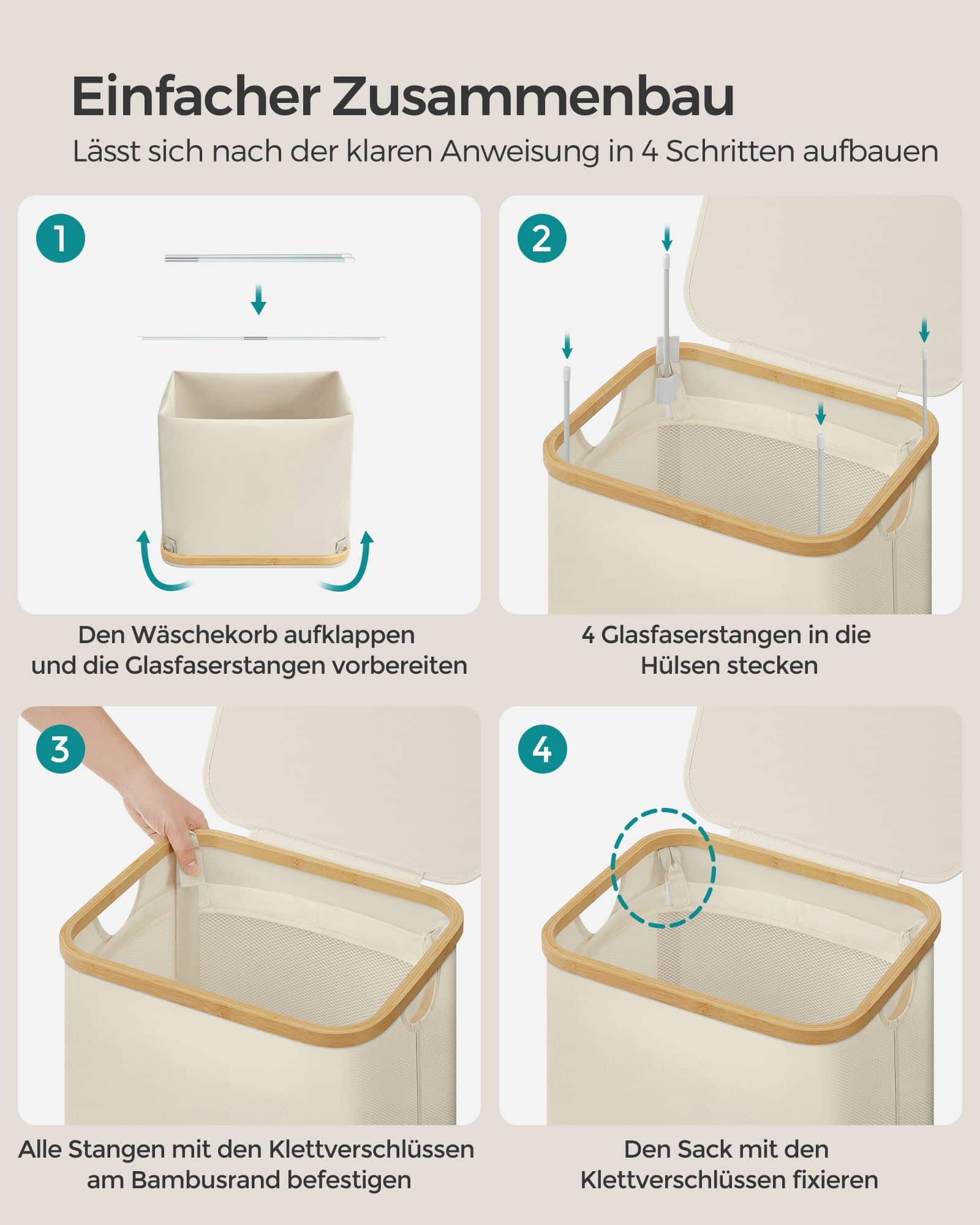 Wäschekorb 90 Liter mit herausnehmbarem Wäschesack cremeweiß Wäschekorb 90 Liter mit herausnehmbarem Wäschesack cremeweiß