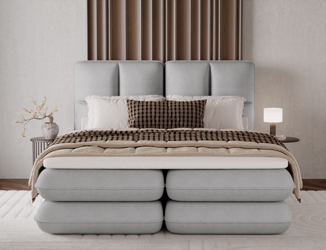 Boxspringbett Tonila Calmora Mikrofaser Grau mit Bettkasten | Topper Boxspringbett Tonila Calmora Mikrofaser Grau mit Bettkasten | Topper