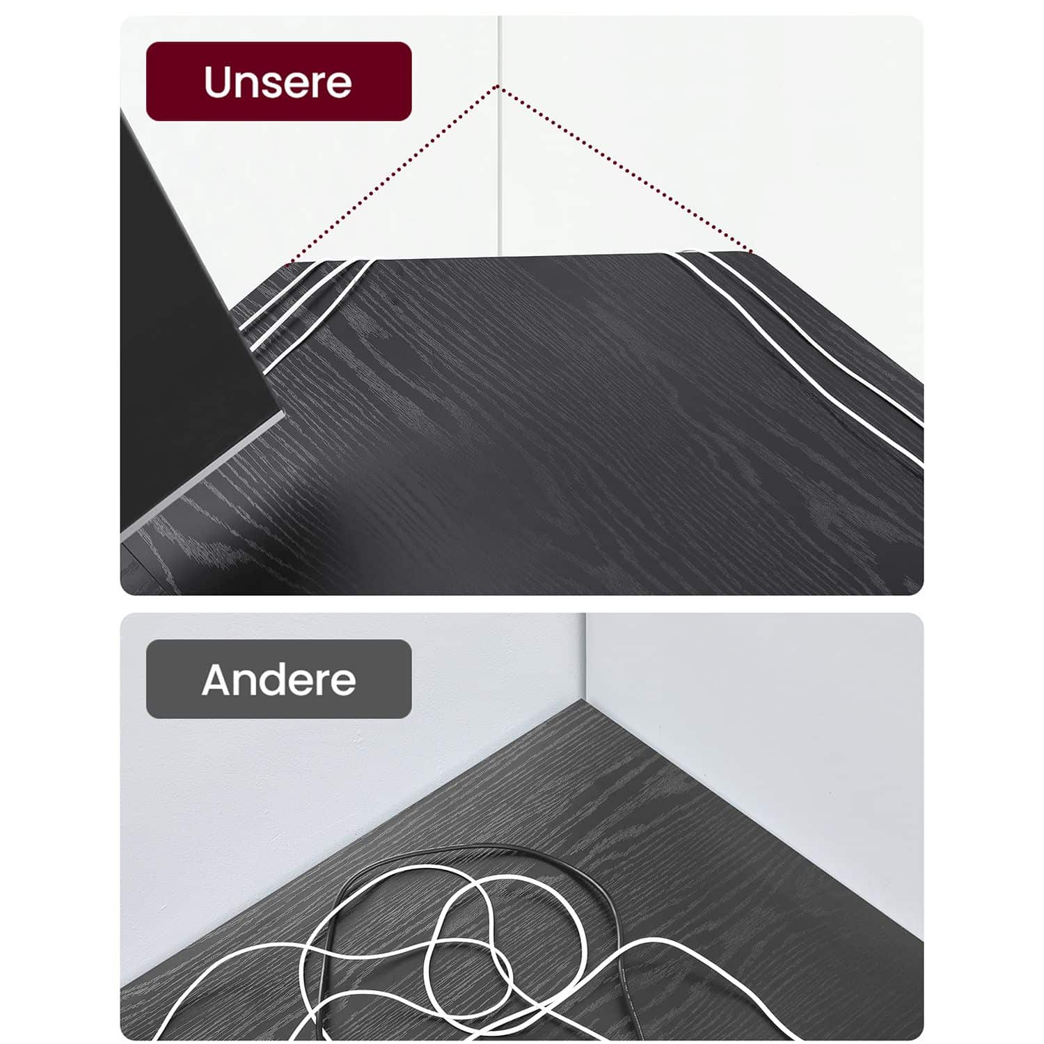 Schreibtisch L-förmig mit 2 Ablagen schwarz mit Holzmaserung-LWD072B56 Schreibtisch L-förmig mit 2 Ablagen schwarz mit Holzmaserung-LWD072B56