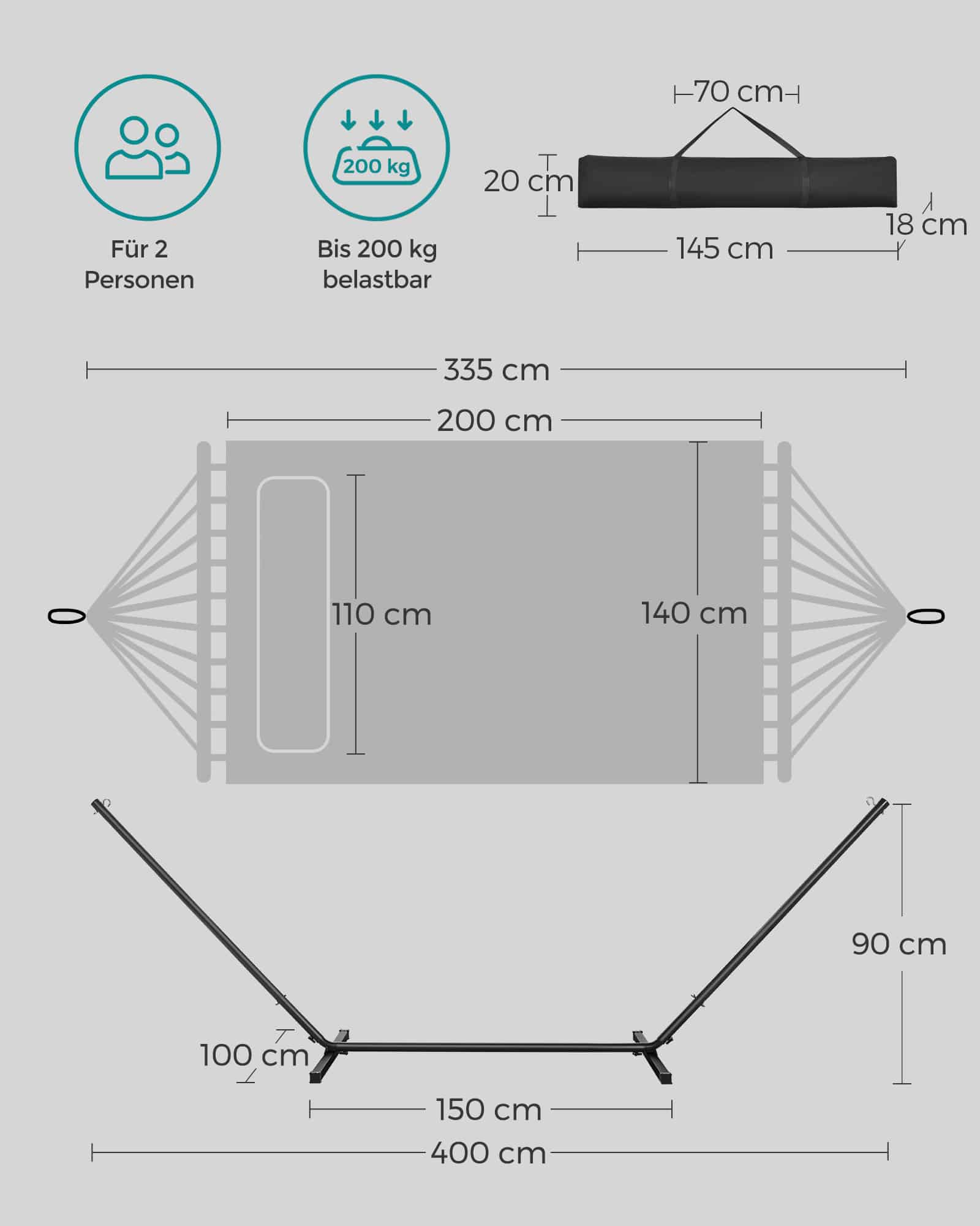 Hängematte mit Gestell aus Metall grau Hängematte mit Gestell aus Metall grau