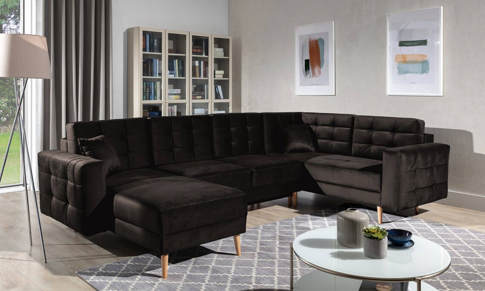 Wohnlandschaft Asgard U Dunkelbraun – Sofa mit Schlaffunktion | beidseitig montierbar