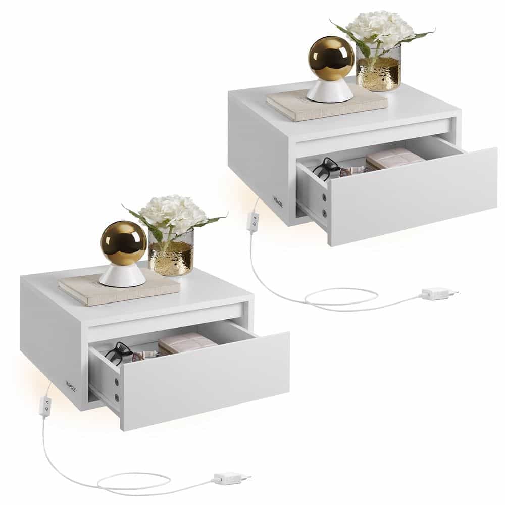 Nachttisch hängend 2er Set mit Leuchten wolkenweiß Nachttisch hängend 2er Set mit Leuchten wolkenweiß