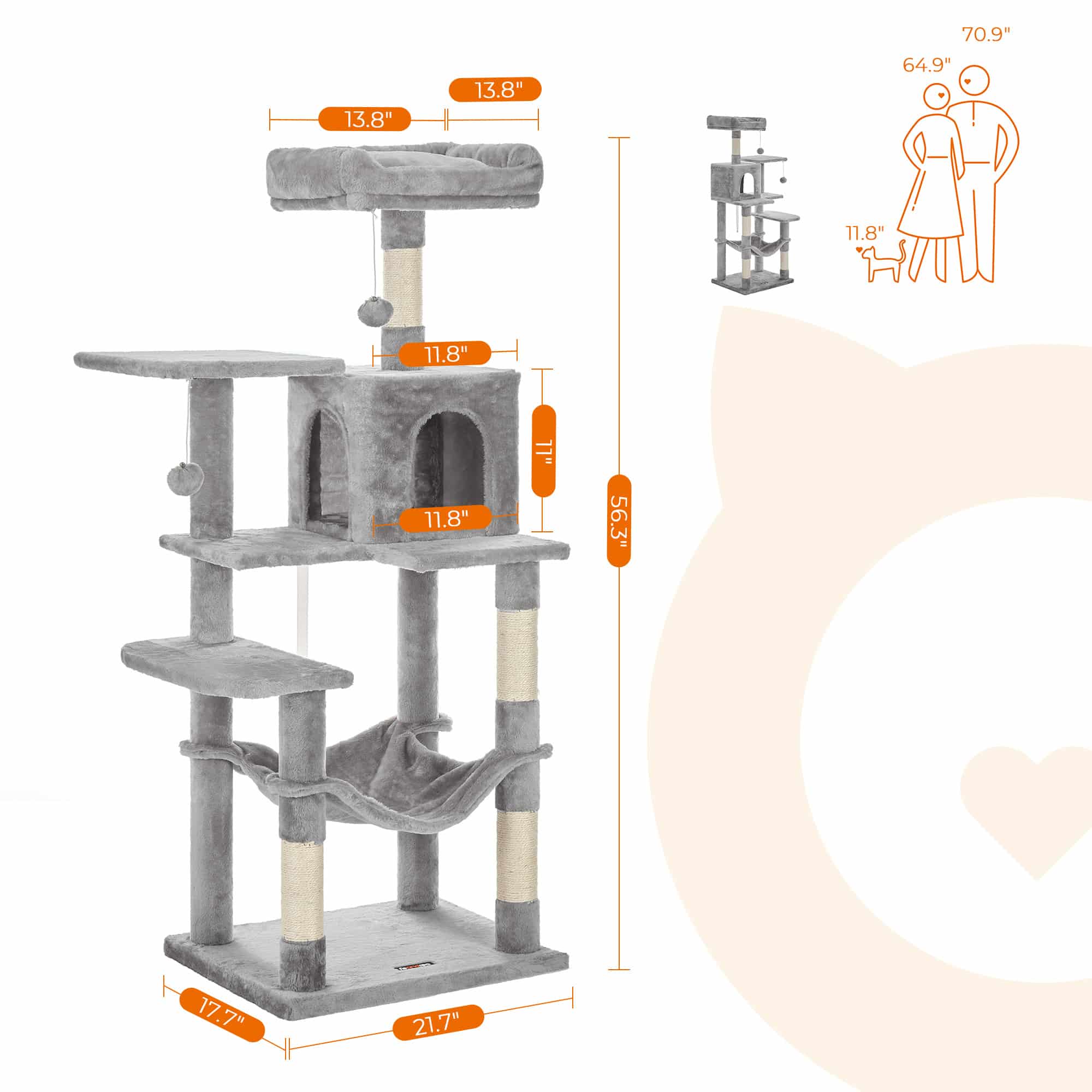 Katzenbaum mit Hängematte Hellgrau-B34PCT161W01