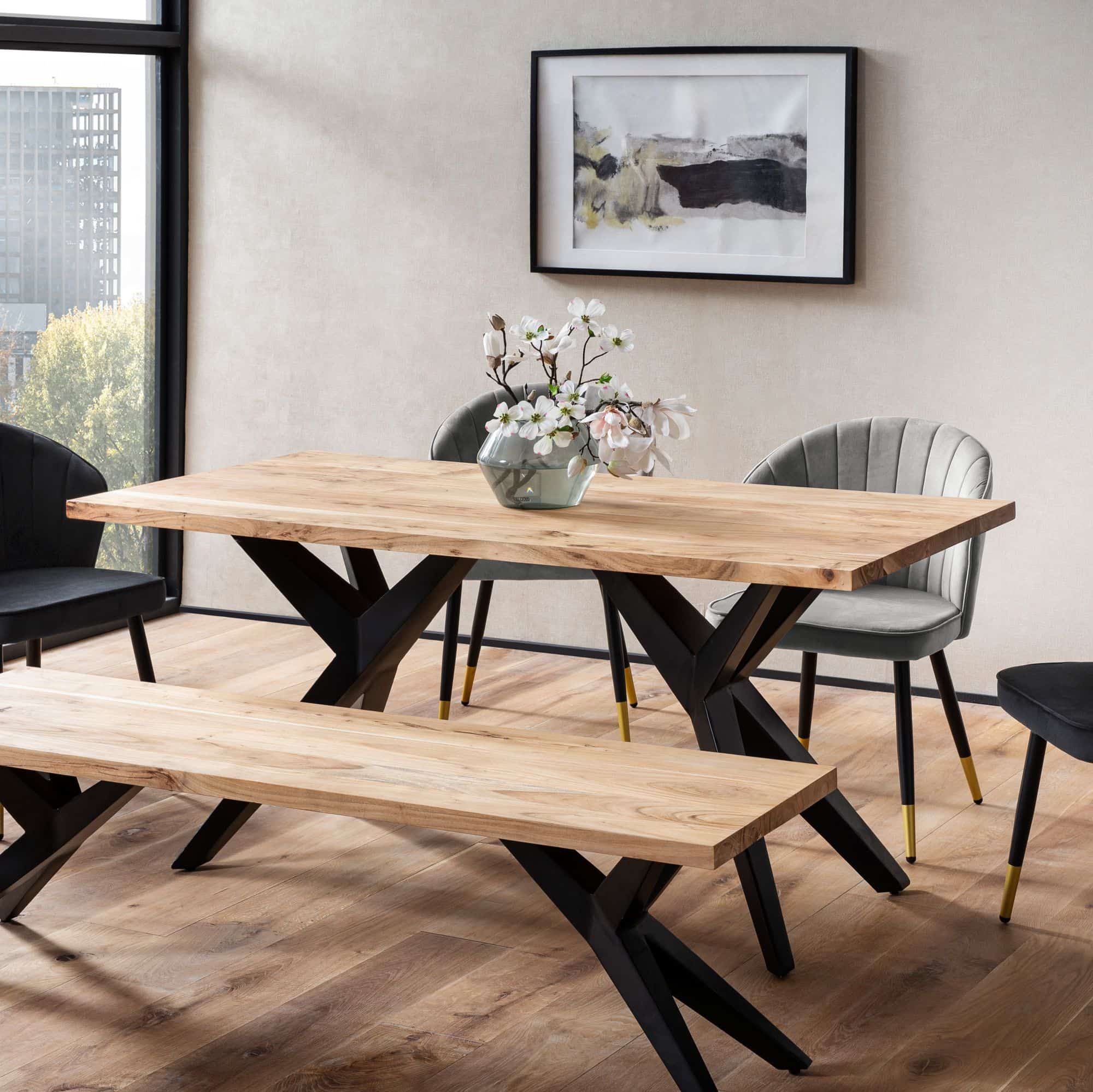 Esszimmertisch 160x80x76 cm Akazie Massivholz Metall Esstisch Loft-Style Esszimmertisch 160x80x76 cm Akazie Massivholz Metall Esstisch Loft-Style