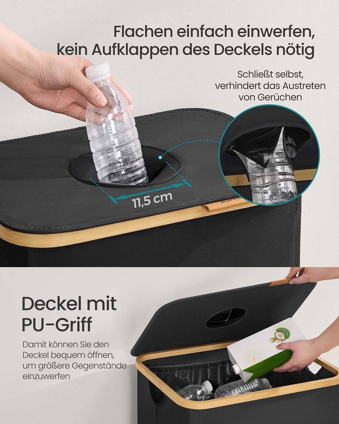 Pfandflaschen-Sammelbehälter 135 L tintenschwarz-naturbeige