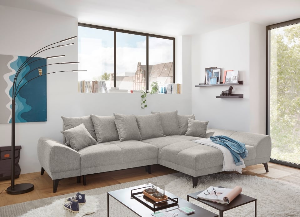 Sofa Scott mit Schlaffunktion und Bettkasten von ED Exciting Design – Beidseitig montierbar, Mikrofaser Flachgewebe, in 5 Farben wählbar