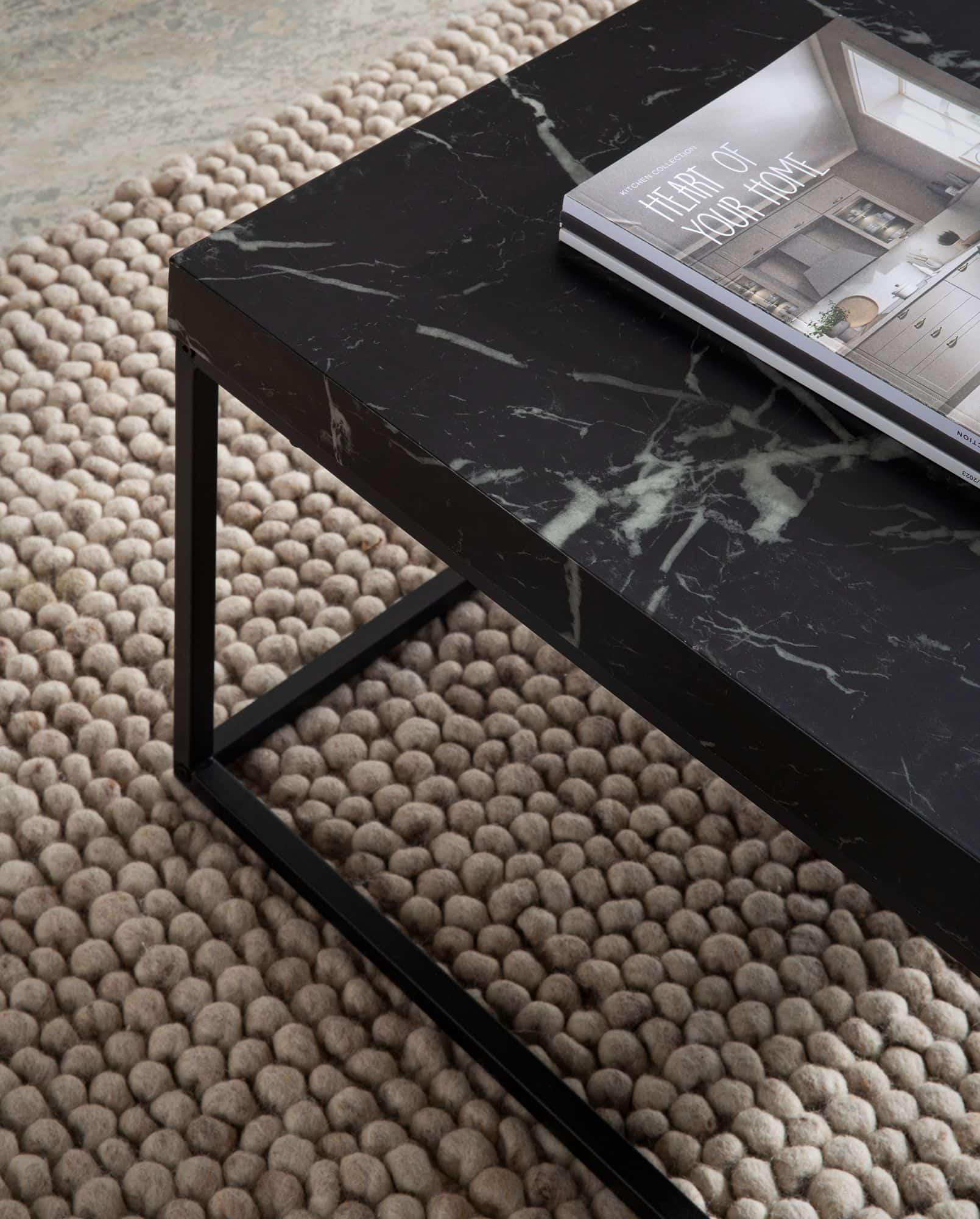 Couchtisch 60x60x38 cm Schwarz Sofatisch in Marmor-Optik Modern