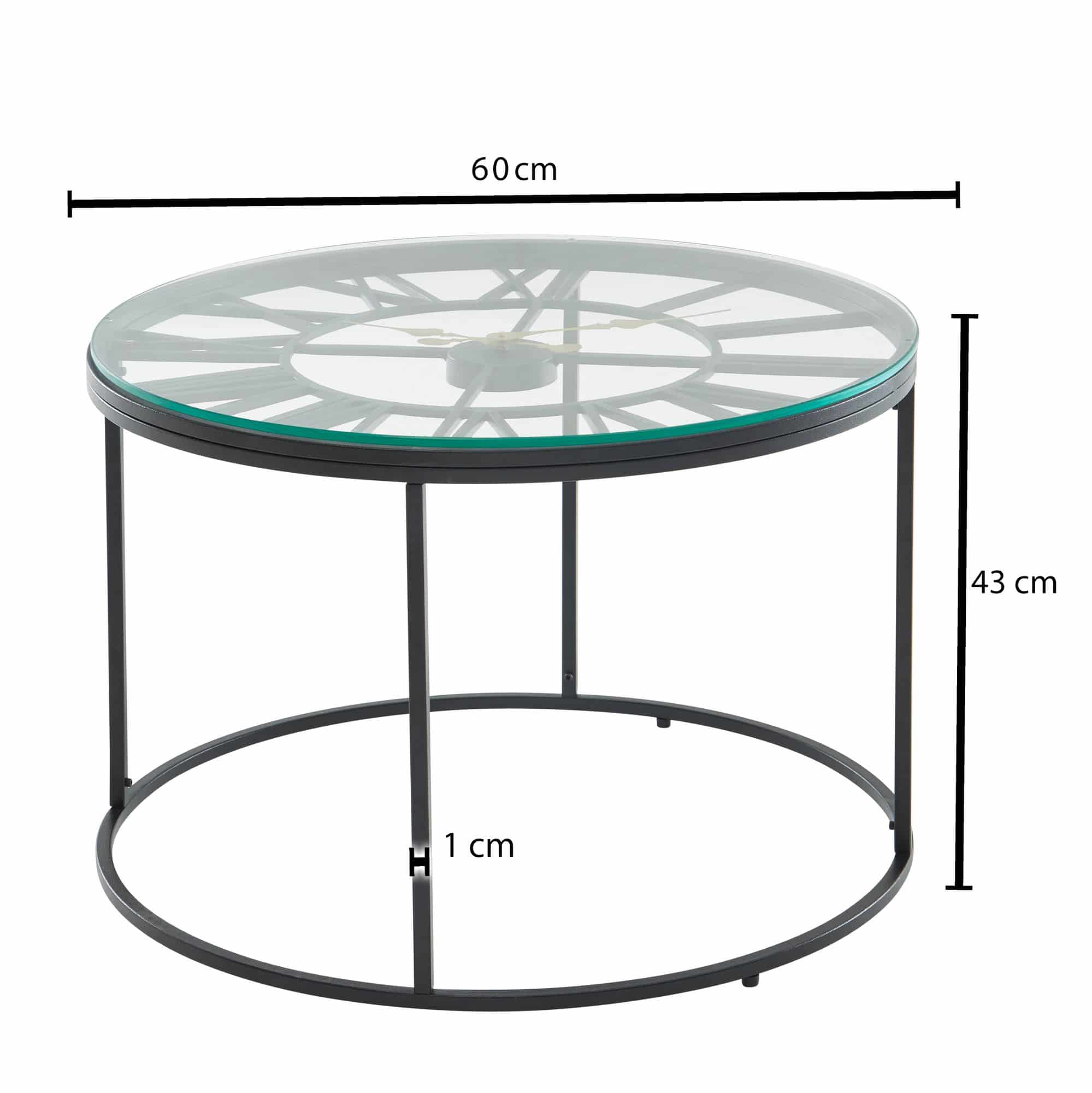 74526-Wohnling-Couchtisch-schwarz-60x60x42-cm-WL6-688-3 Couchtisch Glas Metall 60x60x43 cm Sofatisch Schwarz mit Deko-Uhr