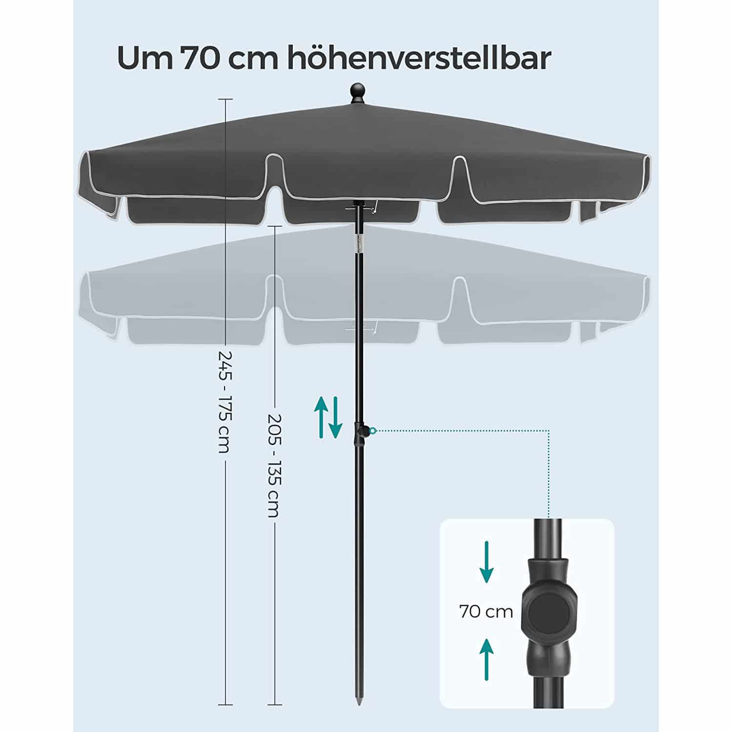 Sonnenschirm 230 x 150 cm höhenverstellbar grau-B34GPU044G01 Sonnenschirm 230 x 150 cm höhenverstellbar grau-B34GPU044G01