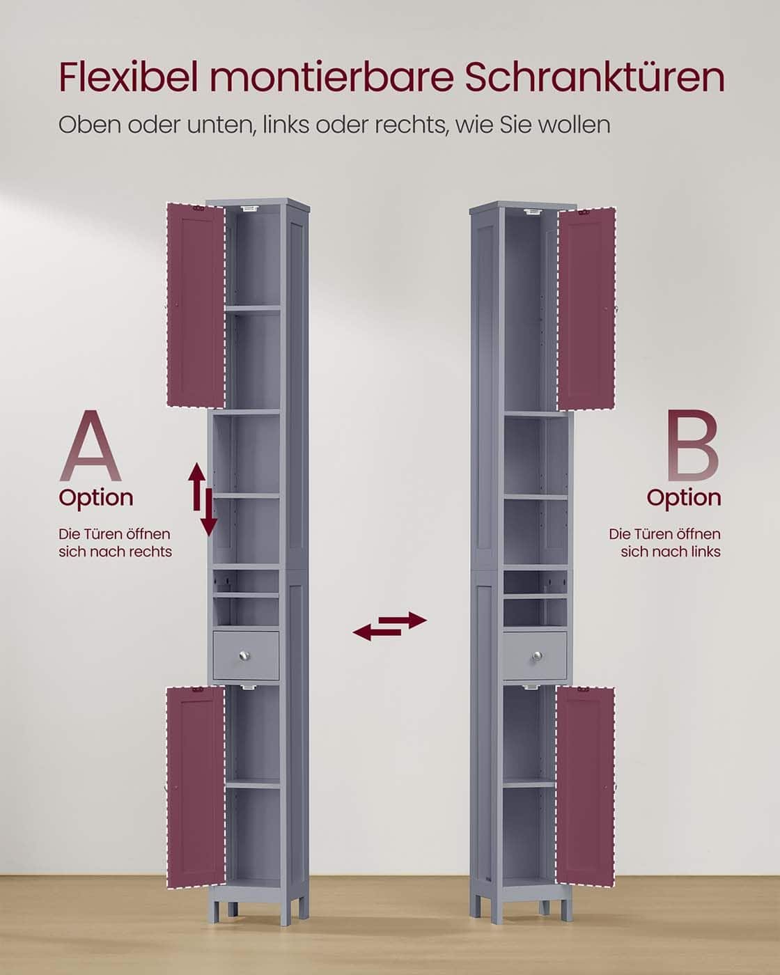 Badschrank mit verstellbaren Ablagen und offenen