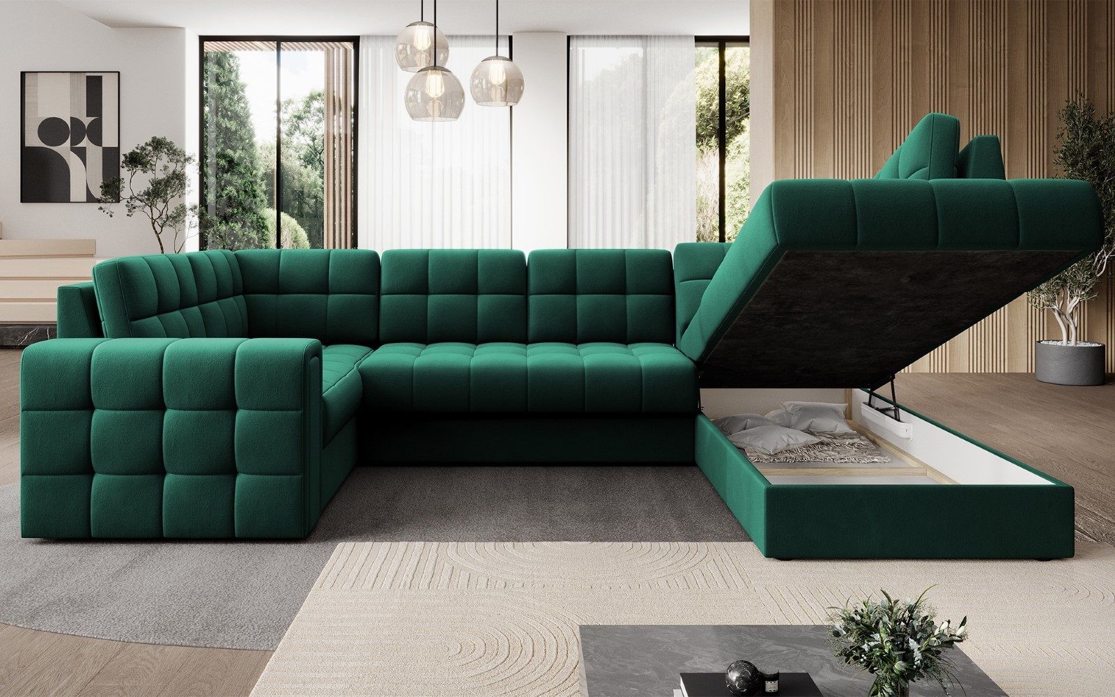 Wohnlandschaft Blewett Dunkelgrün Lukso mit Schlaffunktion