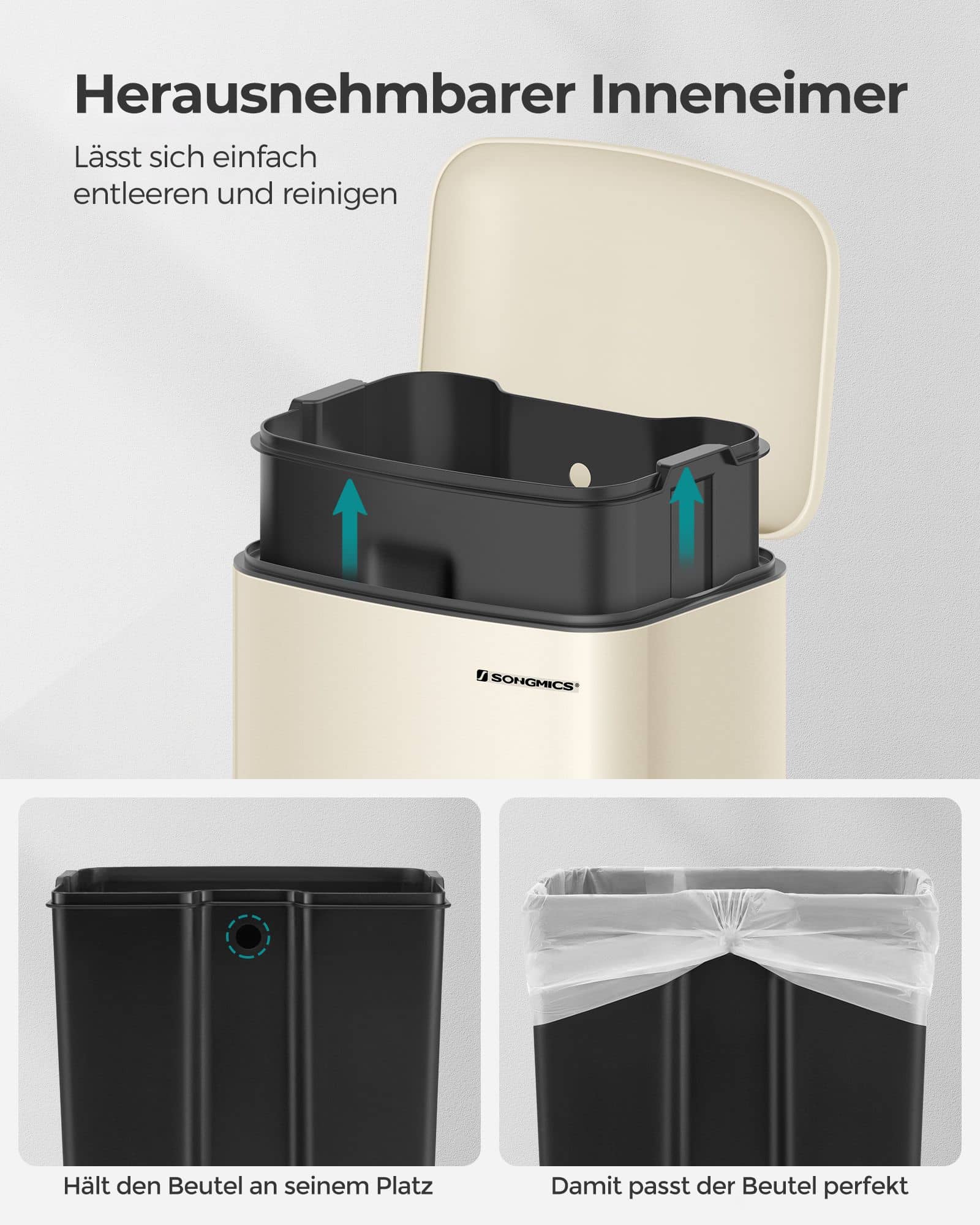 Treteimer mit Inneneimer Cremeweiß-B34LTB001A01 Treteimer mit Inneneimer Cremeweiß-B34LTB001A01