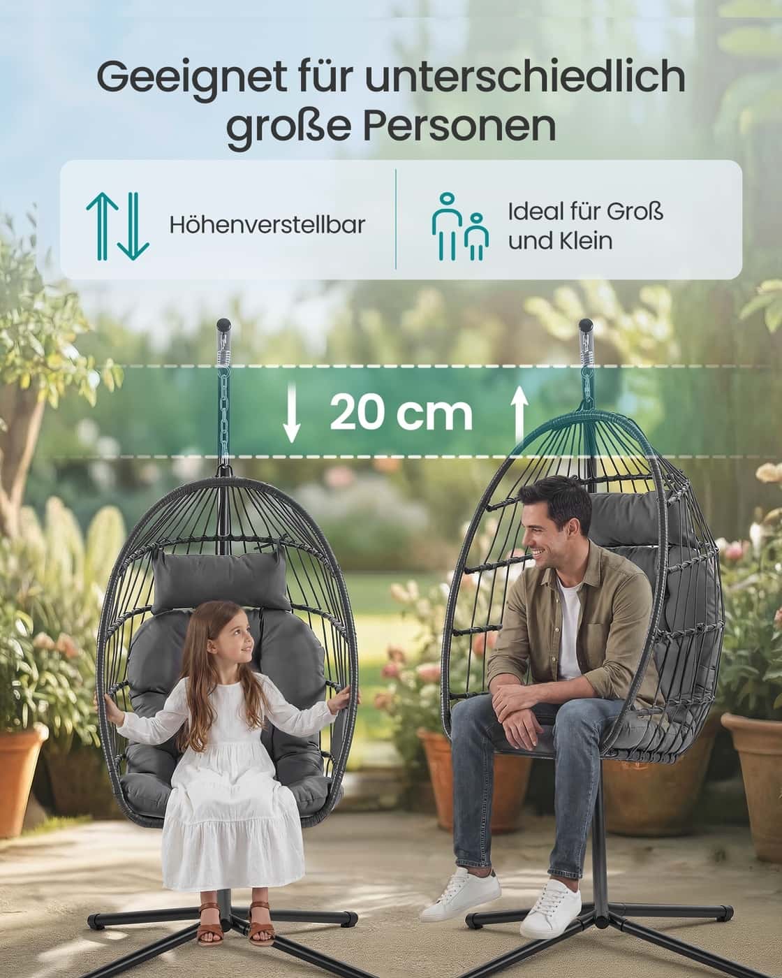 Hängesessel mit Gestell für entspannten Sitzkomfort grau Hängesessel mit Gestell für entspannten Sitzkomfort grau