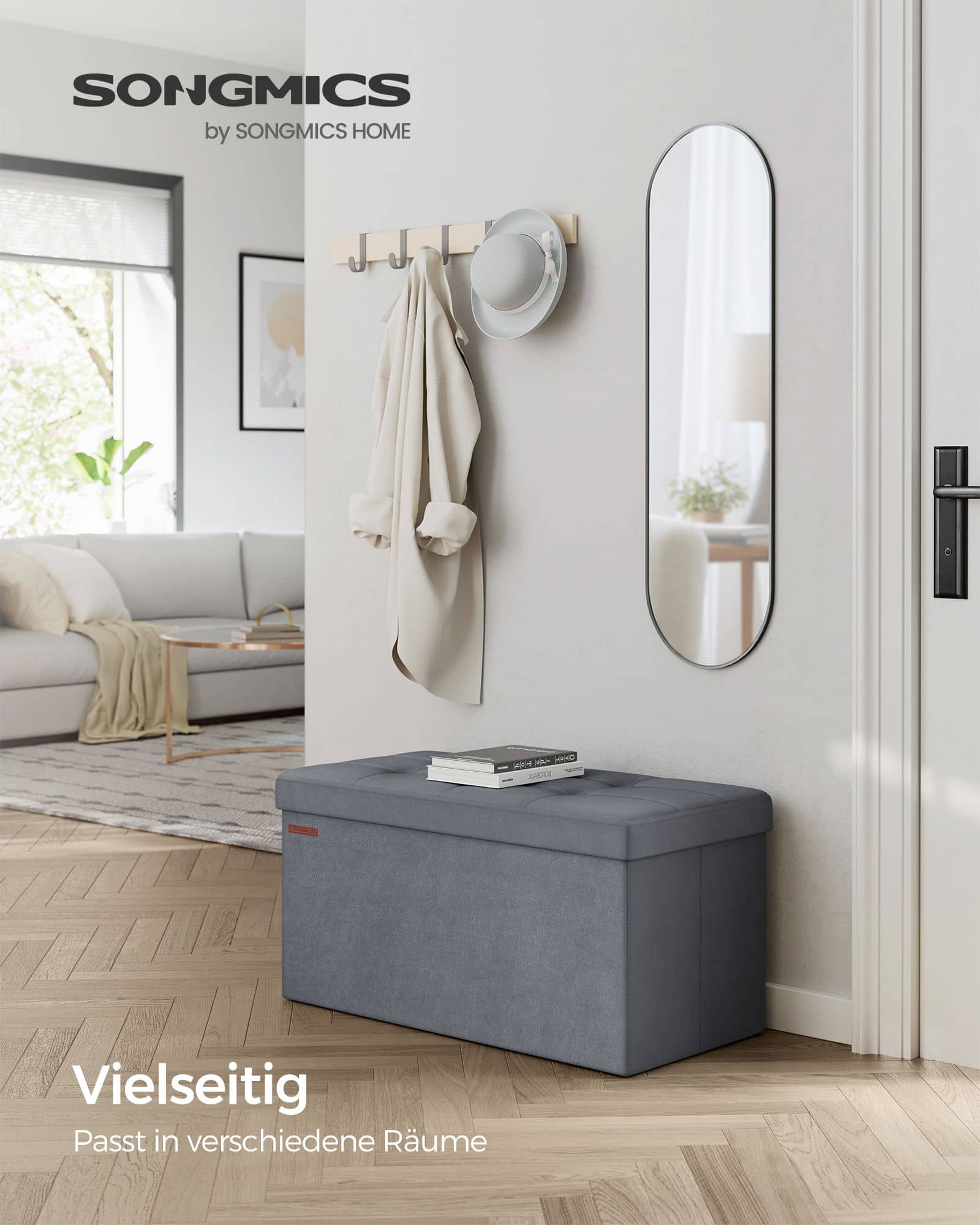 Sitzbank mit Stauraum aus Samt für Wohnzimmer schiefergrau Sitzbank mit Stauraum aus Samt für Wohnzimmer schiefergrau