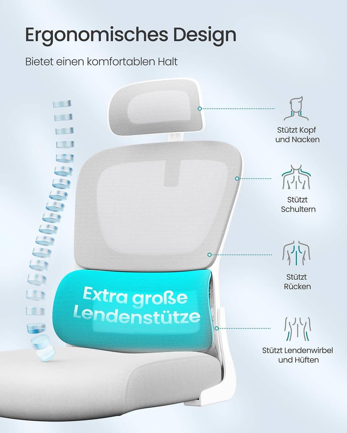 Ergonomischer Bürostuhl mit Netzgewebe und klappbaren Armlehnen