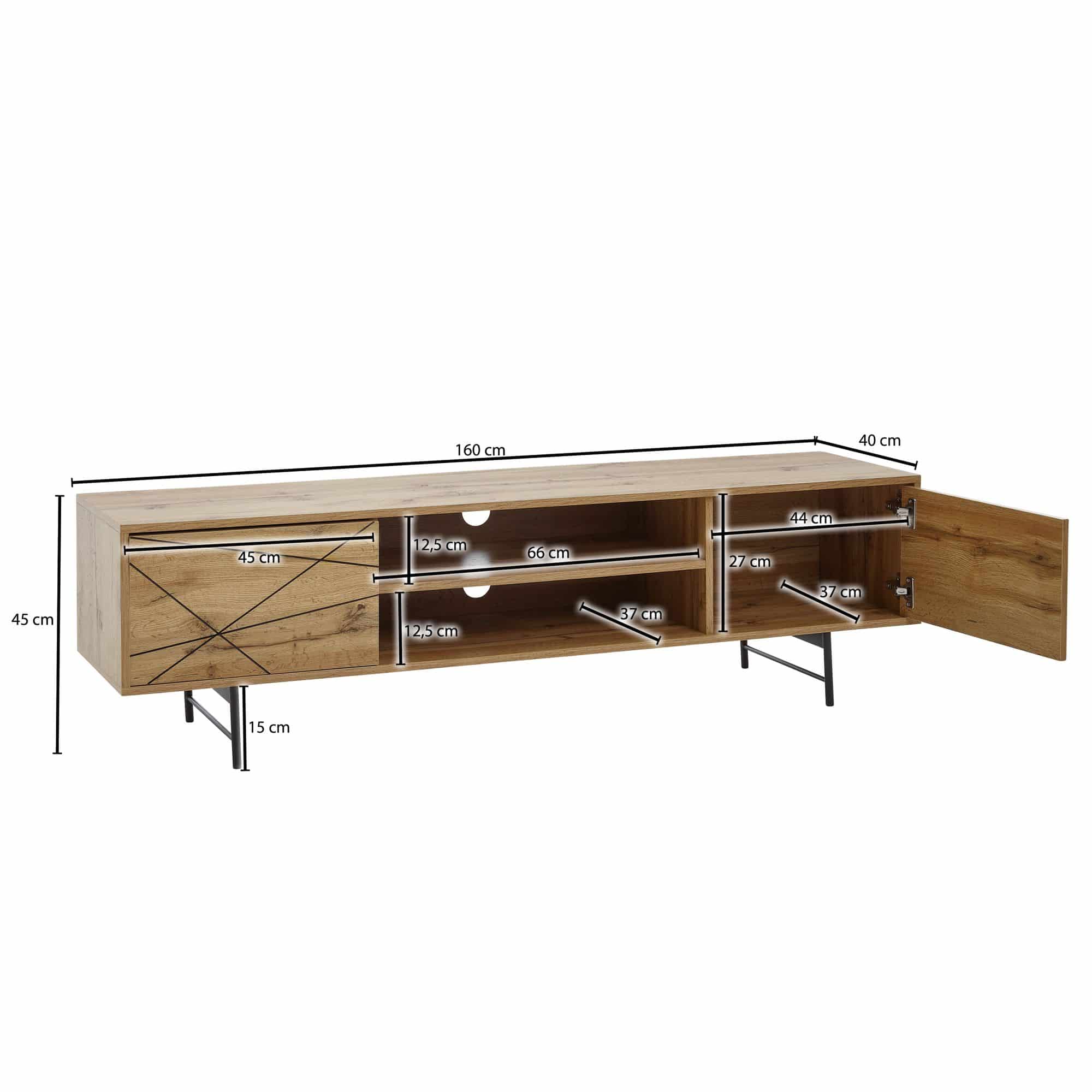 64671-Wohnling-Lowboard-TV-Board-160x40x45-cm-Eiche-WL6-579-WL6-579_3 Lowboard Holz Eiche-Dekor 160x45x40 cm TV-Kommode mit zwei Türen