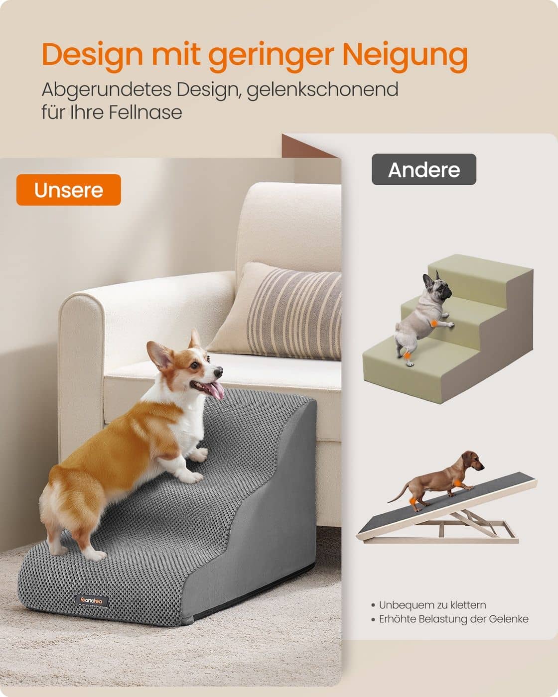 Hundetreppe mit rutschfestem Bezug und 3 Stufen