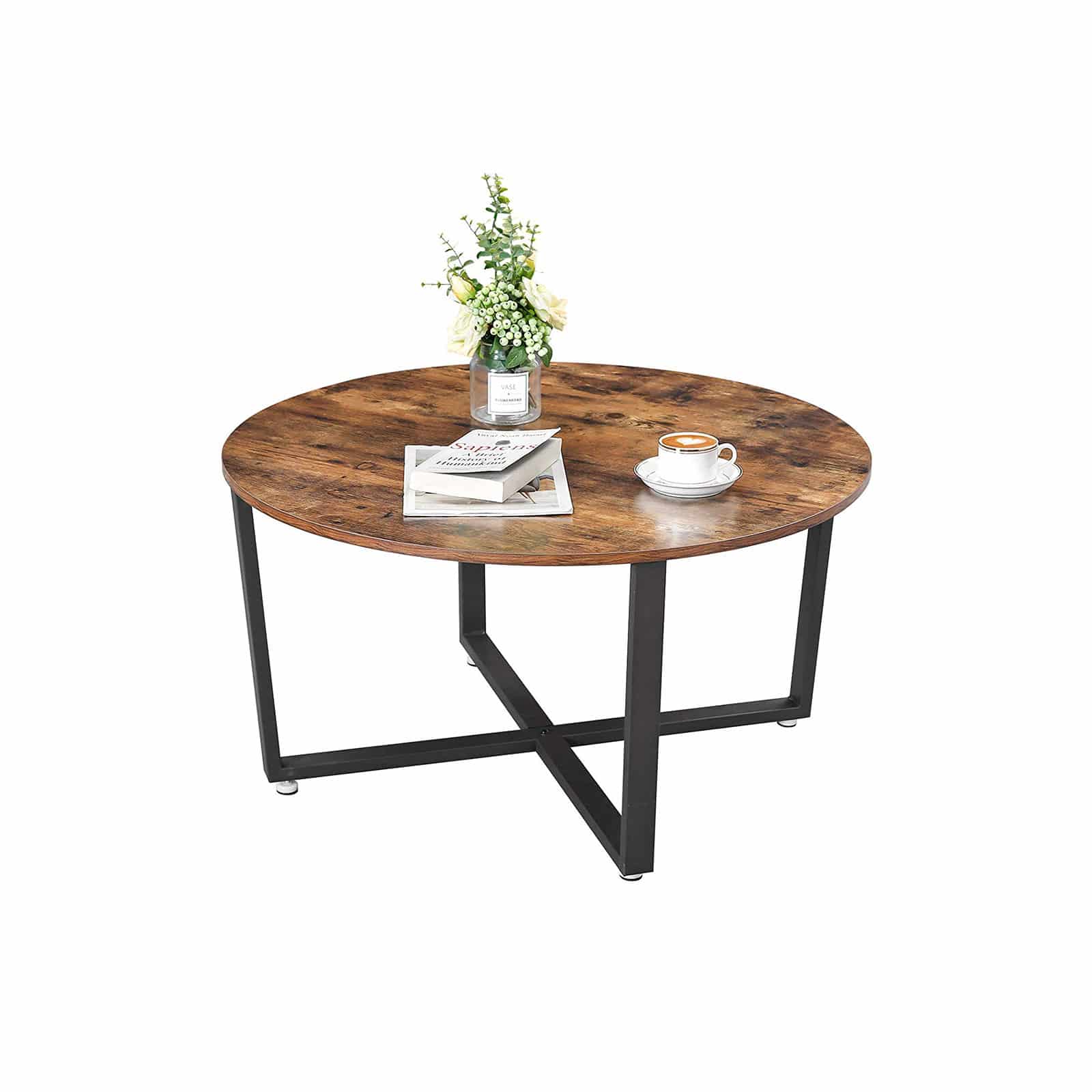 Couchtisch-rund-LCT88X-22eVxwhaHMUFU3 VASAGLE Couchtisch rund 88 cm – Vintage Holz & Metall