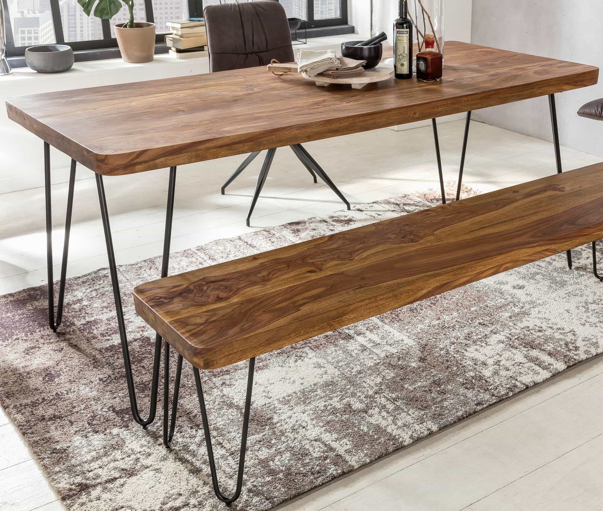 38495-WOHNLING-Esstisch-BAGLI-Massivholz-Sheesham_4 Esstisch BAGLI Massivholz Sheesham 200 x 80 x 76 cm Esszimmer-Tisch Küchentisch modern Landhaus-Stil Holztisch mit Metallbeinen dunkel-braun Natur-Produkt Massivholzmöbel