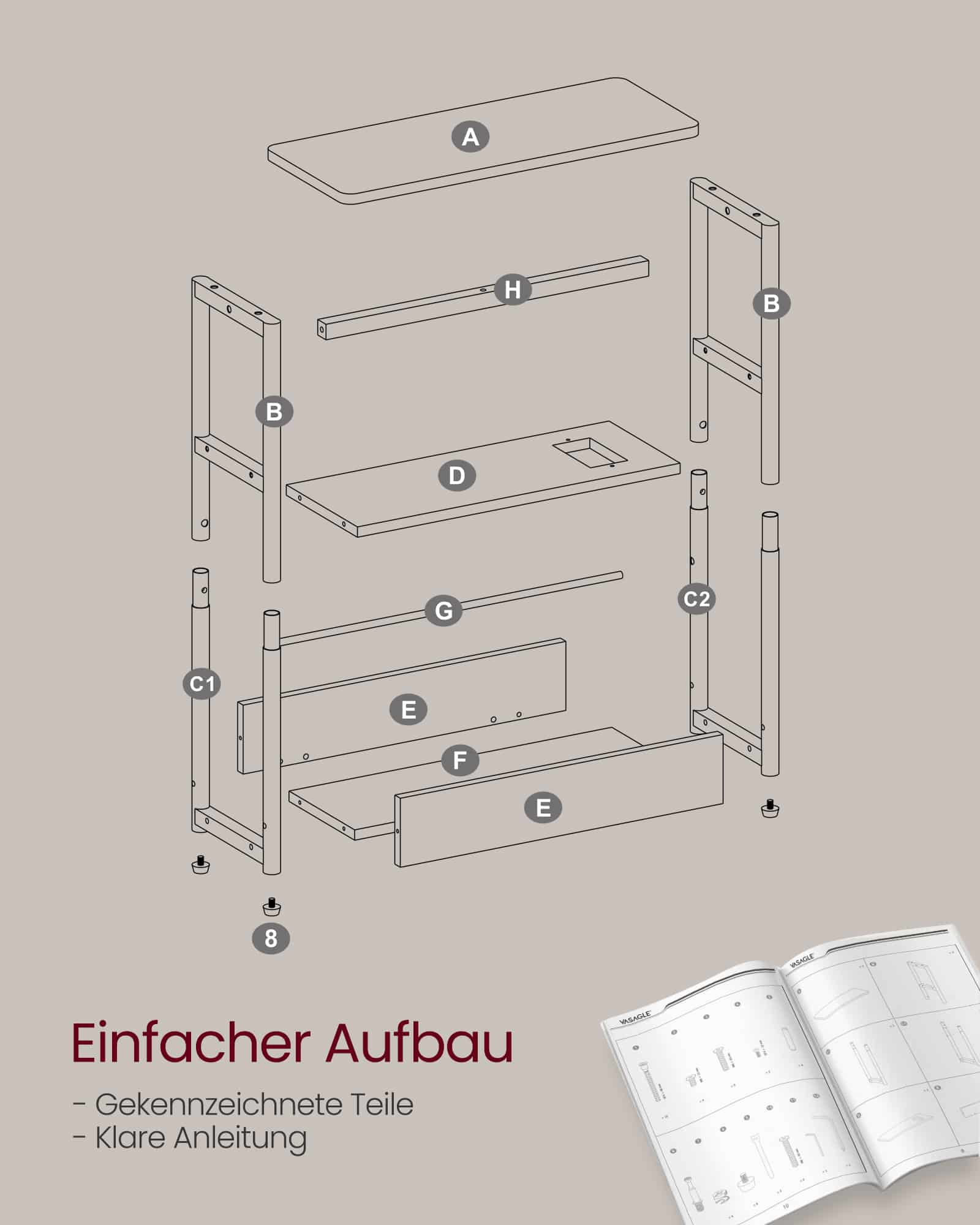 Beistelltisch mit 3 Ablagen schmal ebenholzschwarz-tintenschwarz Beistelltisch mit 3 Ablagen schmal ebenholzschwarz-tintenschwarz