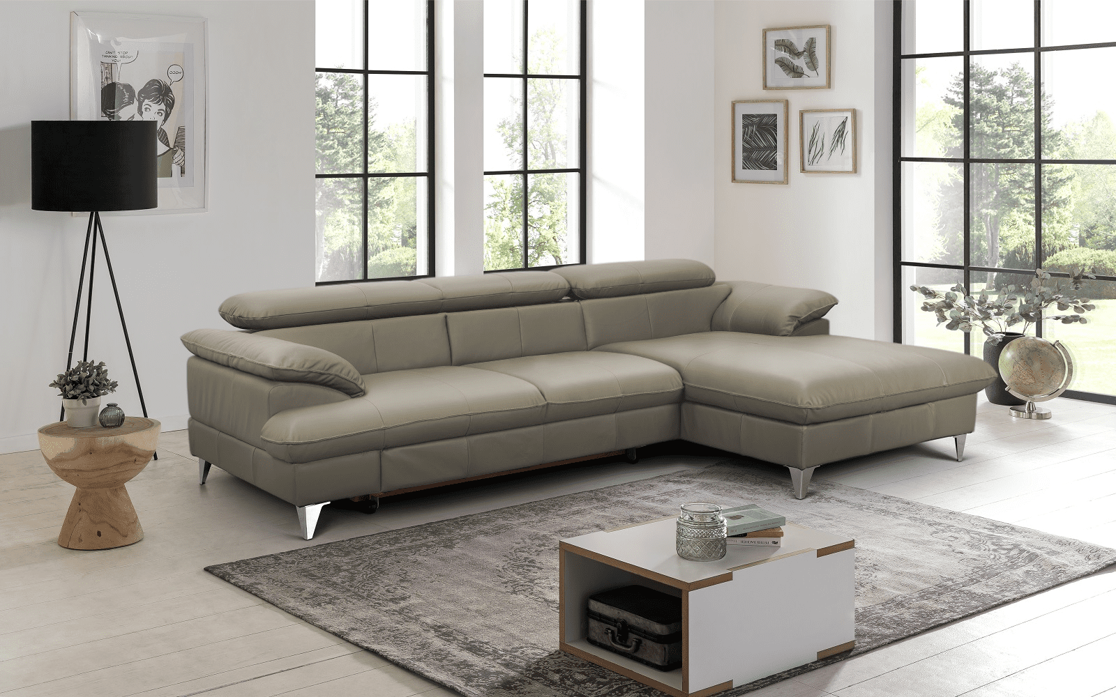 David Ecksofa Echtleder – Schlafsofa mit Bettkasten