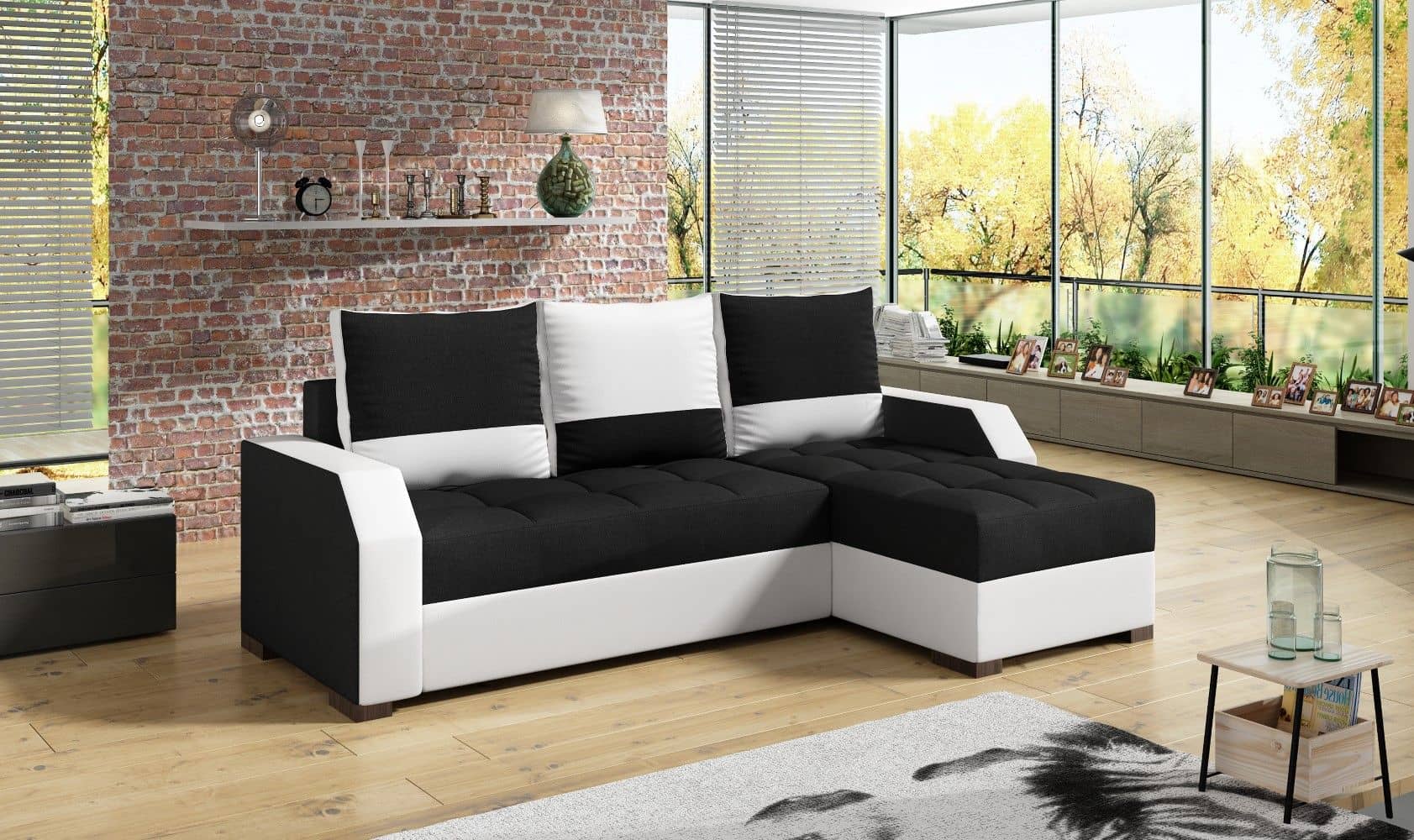 Sofa Aris Schwarz Weiß Ecksofa Sawana Soft mit Bettkasten | beideseitig montierbar Sofa Aris Schwarz Weiß Ecksofa Sawana Soft mit Bettkasten | beideseitig montierbar