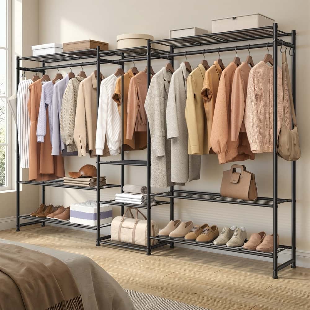 Garderobenständer mit Metallrahmen, offener Kleiderschrank, 10 Ablagen Garderobenständer mit Metallrahmen, offener Kleiderschrank, 10 Ablagen