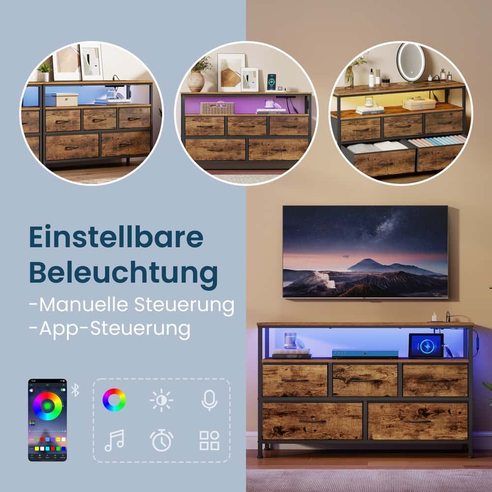 Kommode mit LED-Beleuchtung, Sideboard, Schubladenschrank für Wohnzimmer Kommode mit LED-Beleuchtung, Sideboard, Schubladenschrank für Wohnzimmer