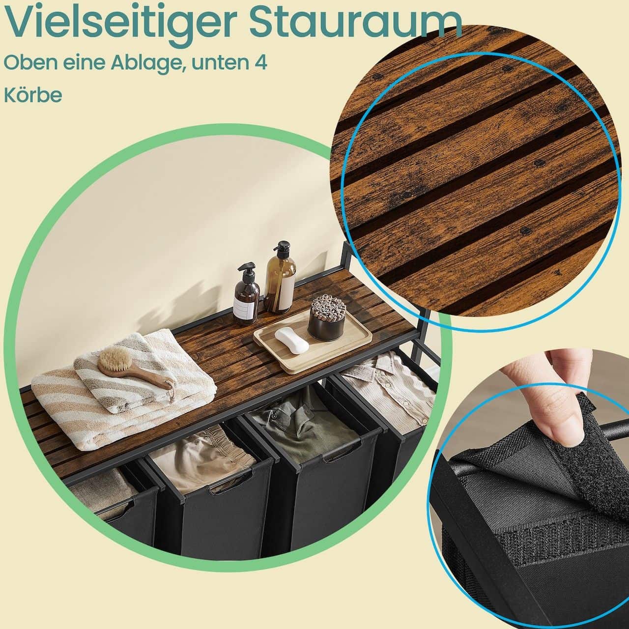 Wäschekorb 4 Fächer, Wäschesammler mit Ablage, Wäschebox Wäschekorb 4 Fächer, Wäschesammler mit Ablage, Wäschebox