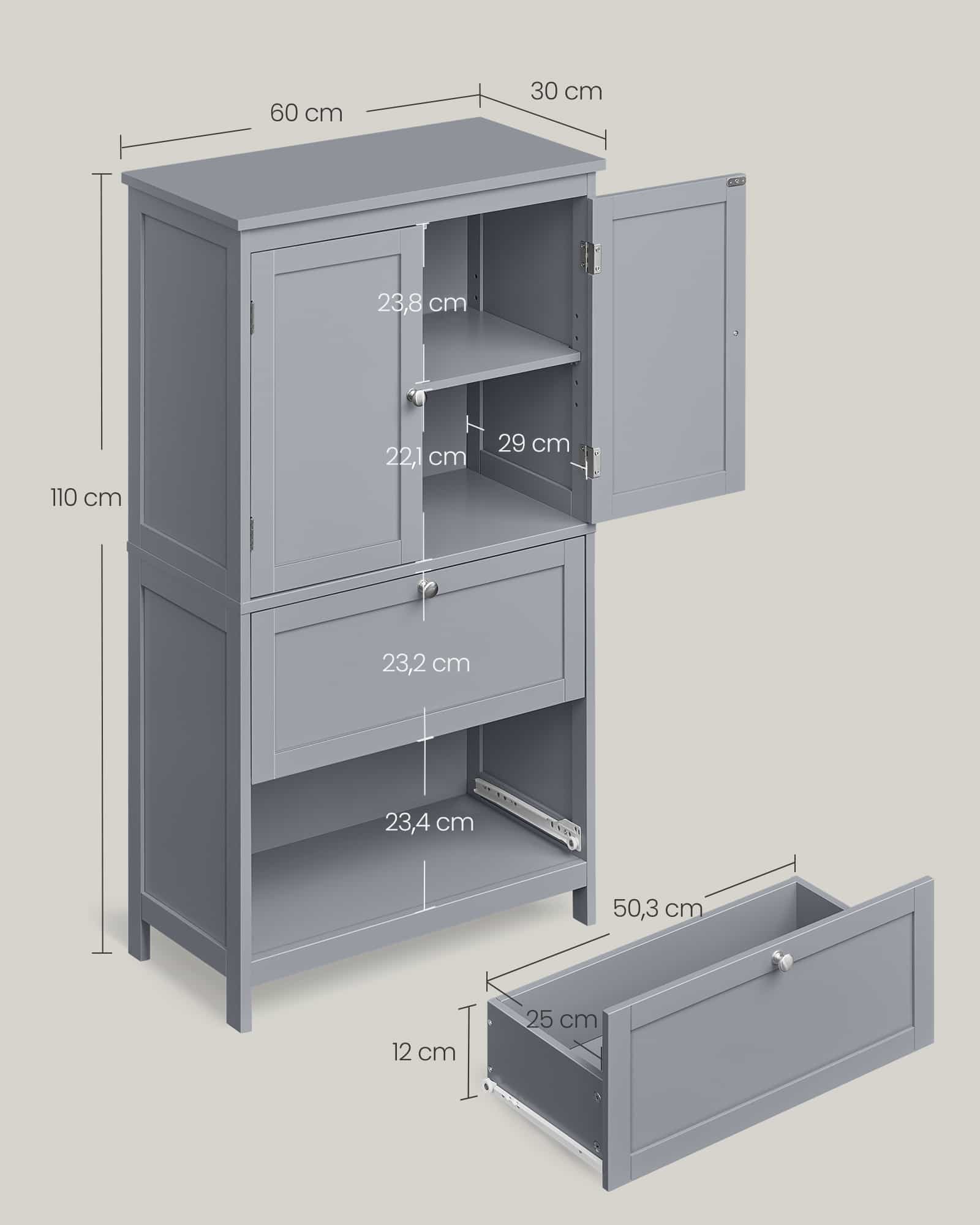 Badezimmerschrank mit 2 Türen und 2 Schubladen Badezimmerschrank mit 2 Türen und 2 Schubladen