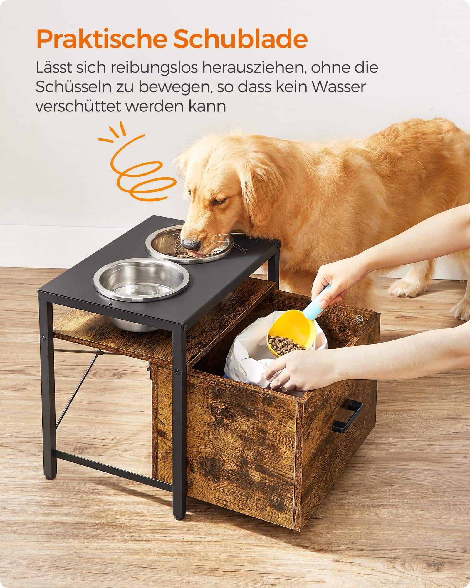 Hundenapf erhöht mit Gestell und Schublade Hundenapf erhöht mit Gestell und Schublade