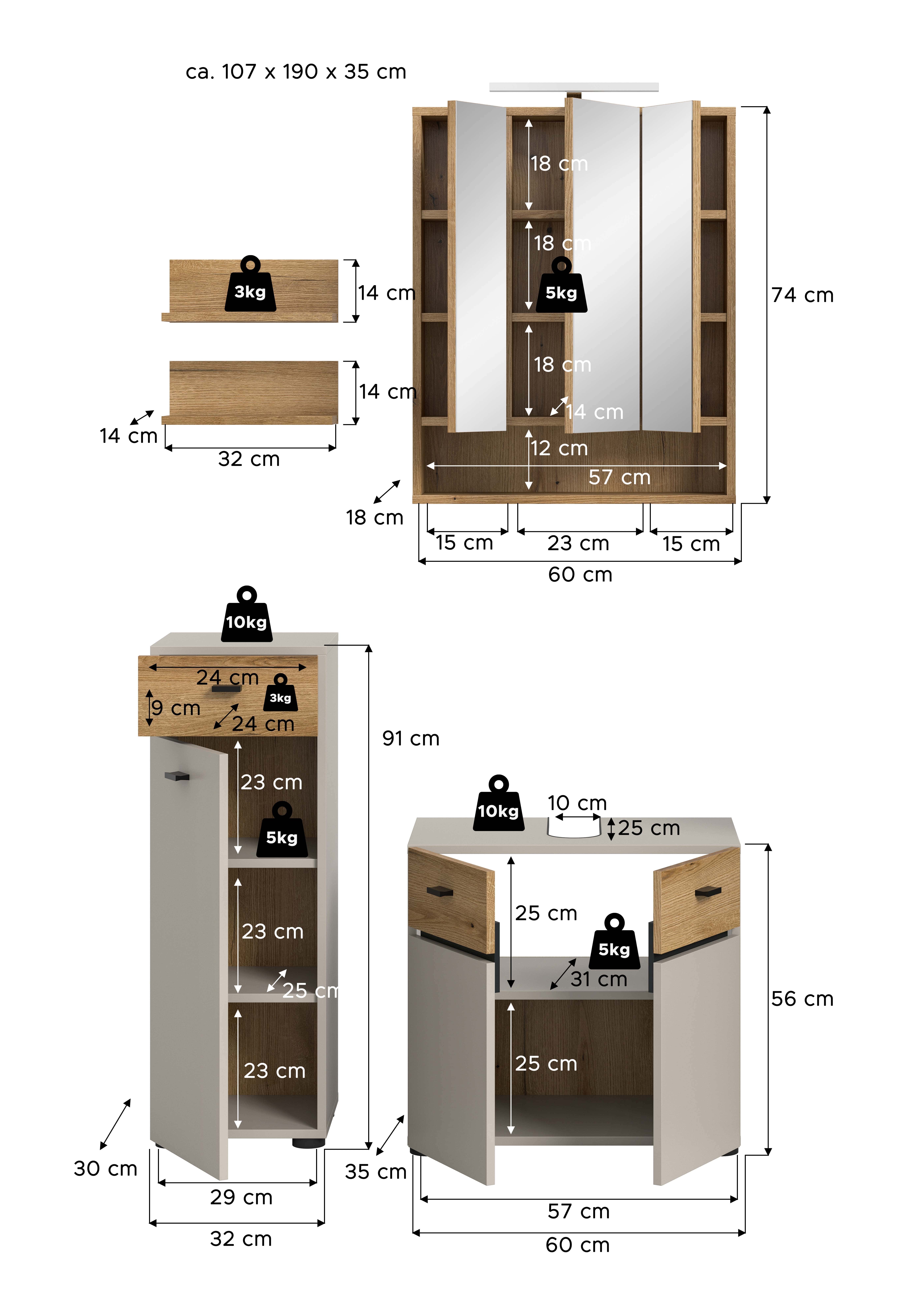 Aqua Badkombination inkl. Beleuchtung